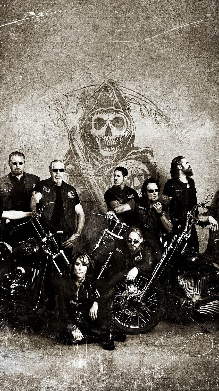 Sons of Anarchy, Biker, Motorräder, Reaper-Logo, Gruppenbild, HD, Handy-Hintergrundbild