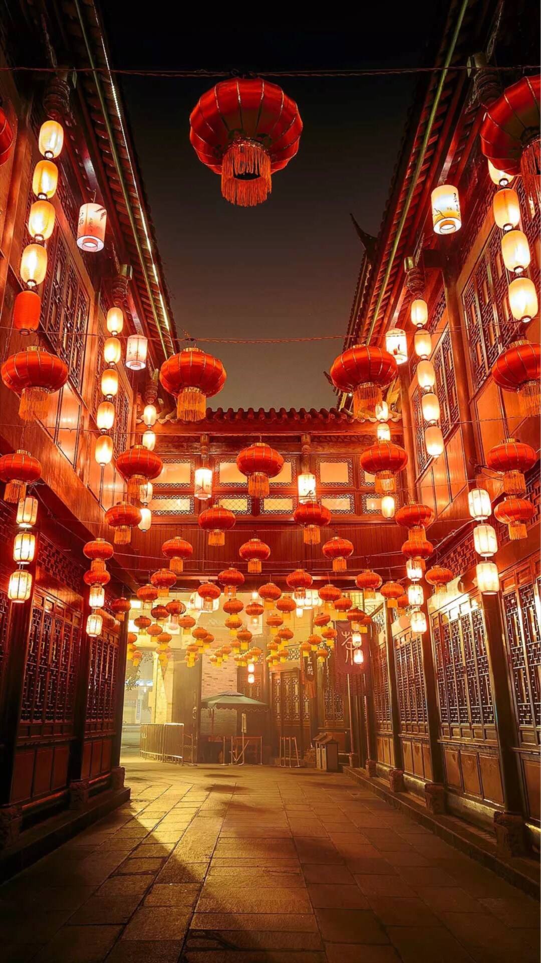 Rote Laternen, Traditionelle Straße, Nacht, Beleuchtung, Hochformat, 1080x1920, Handy-Hintergrund