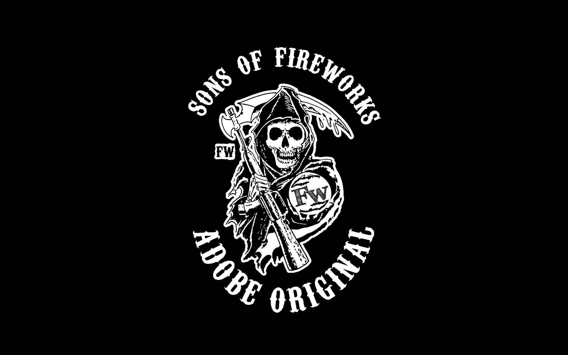 Sons of Fireworks, Adobe Original, Parodie, Reaper-Logo, Schwarzer Hintergrund, Full HD Wallpaper