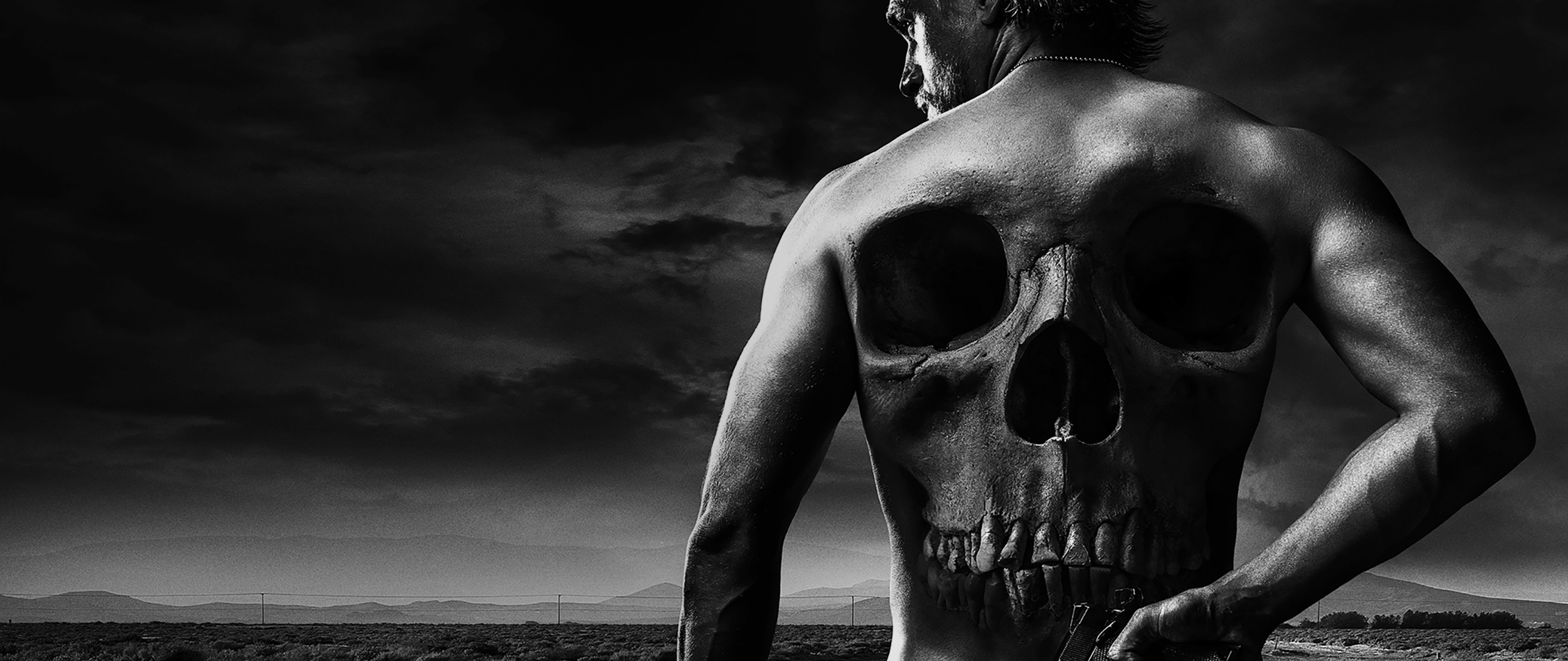 Sons of Anarchy, Jax Teller, Totenkopf-Tattoo, Rücken, Schwarz-Weiß, 5K, PC-Hintergrundbild