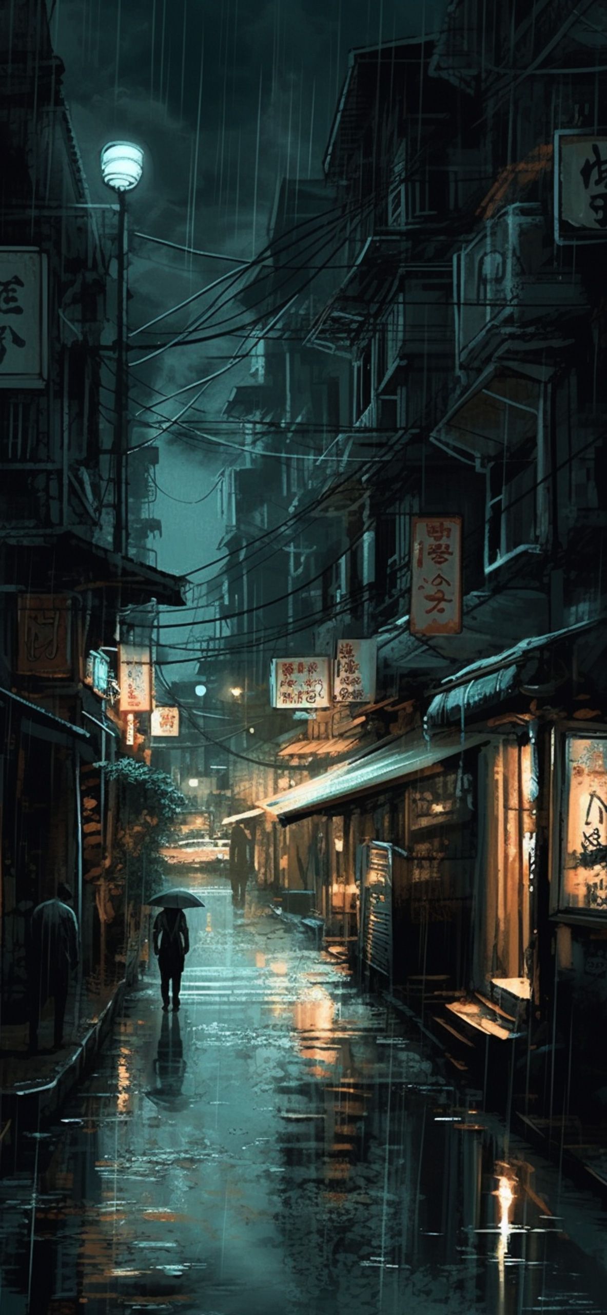 Gasse, Regen, Nacht, Grüntöne, Altstadt, Full HD, Sperrbildschirm fürs iPhone
