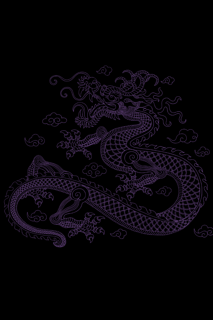 Chinesischer Drache, Linienkunst, Lila, Schwarzer Hintergrund, HD Wallpaper