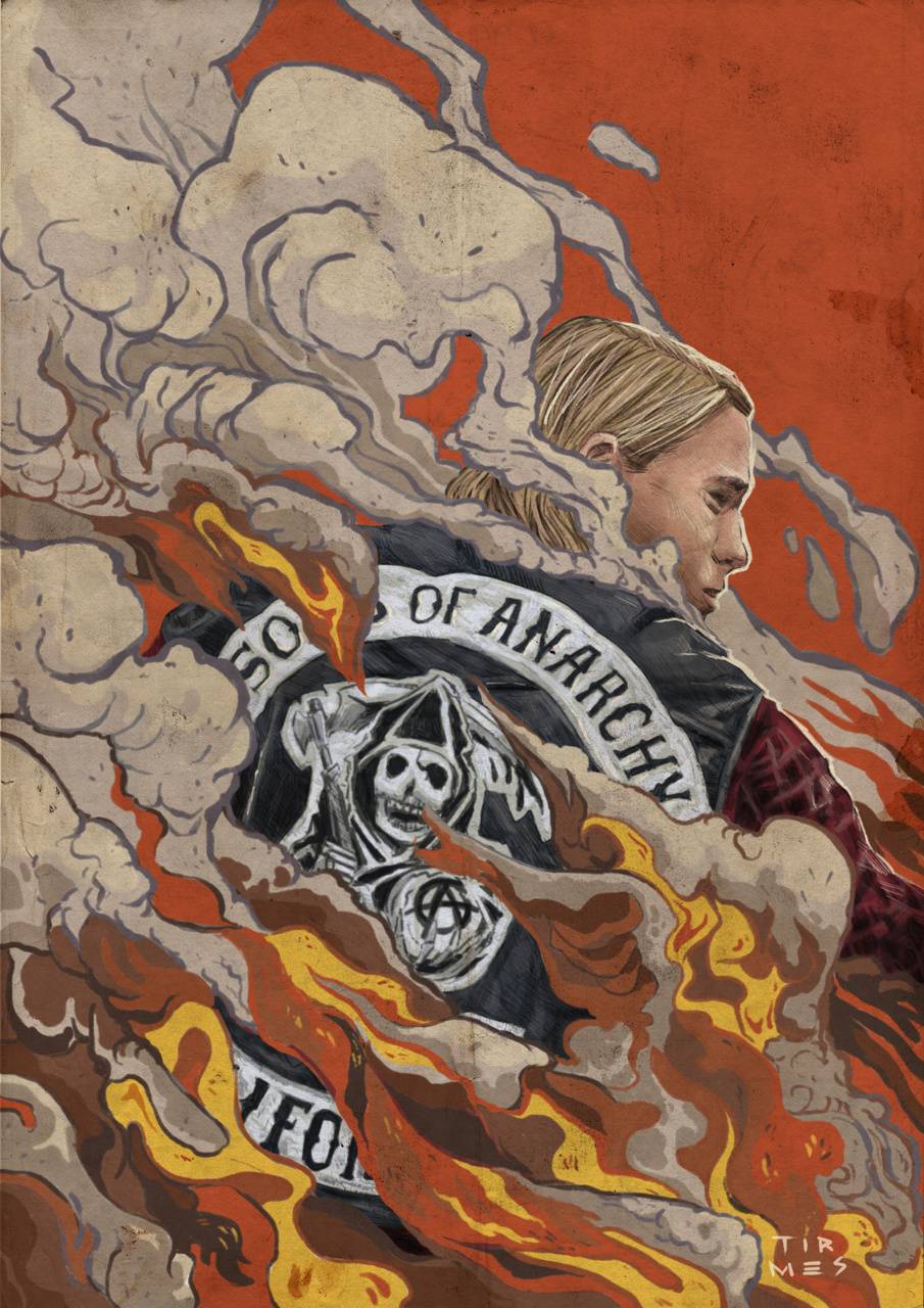 Sons of Anarchy, Jax Teller, Illustration, Flammen, Rauch, HD, Tablet-Hintergrund