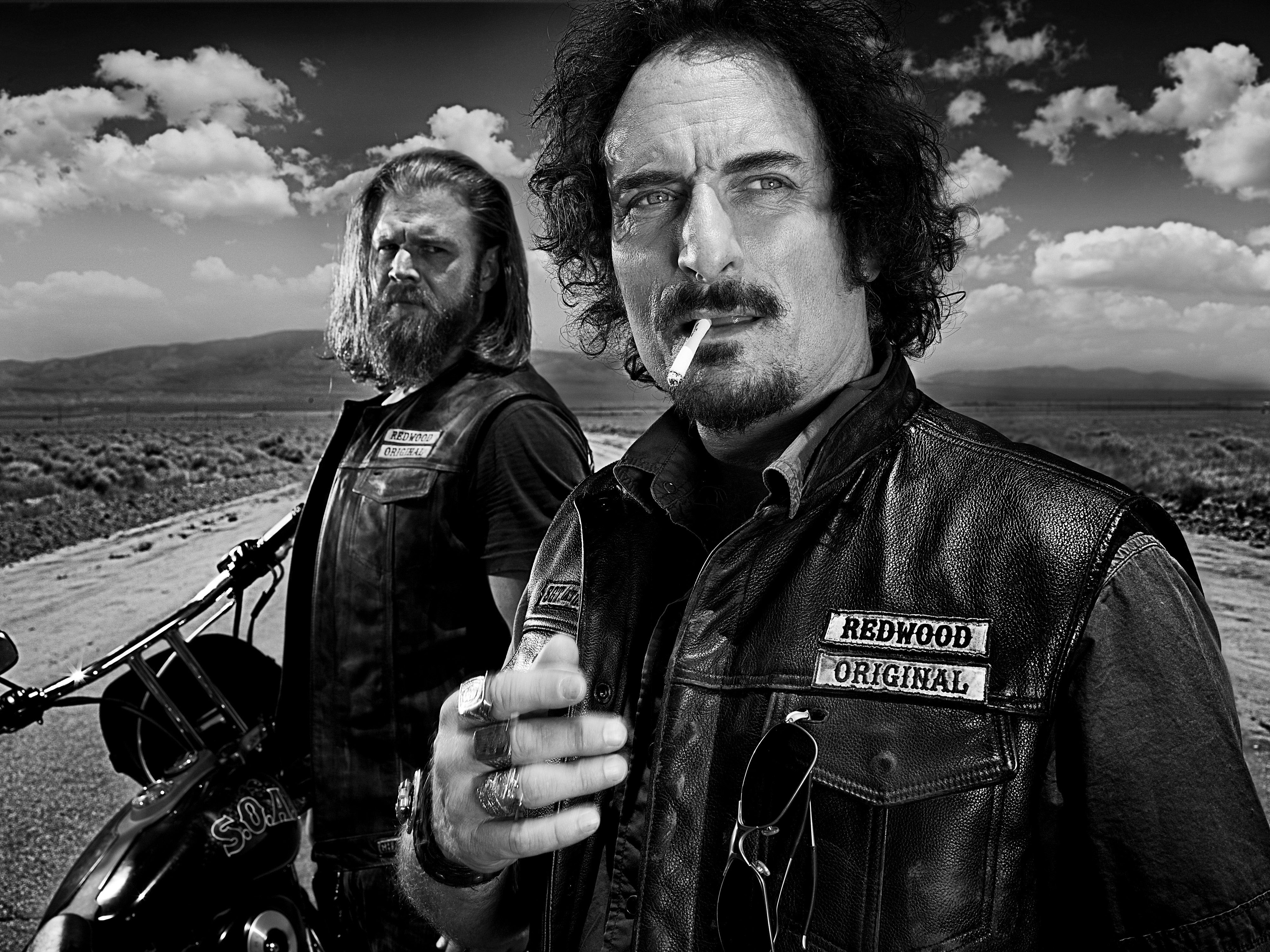 Opie Winston, Tig Trager, Kim Coates, Ryan Hurst, Sons of Anarchy, Schwarz-Weiß, Tablet-Hintergrundbild