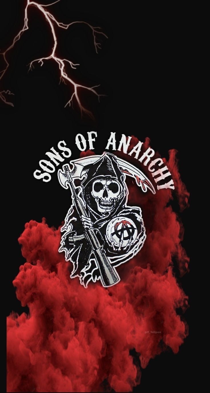 Sons of Anarchy, Reaper-Logo, Roter Rauch, Blitz, Schwarzer Hintergrund, Sperrbildschirm fürs iPhone
