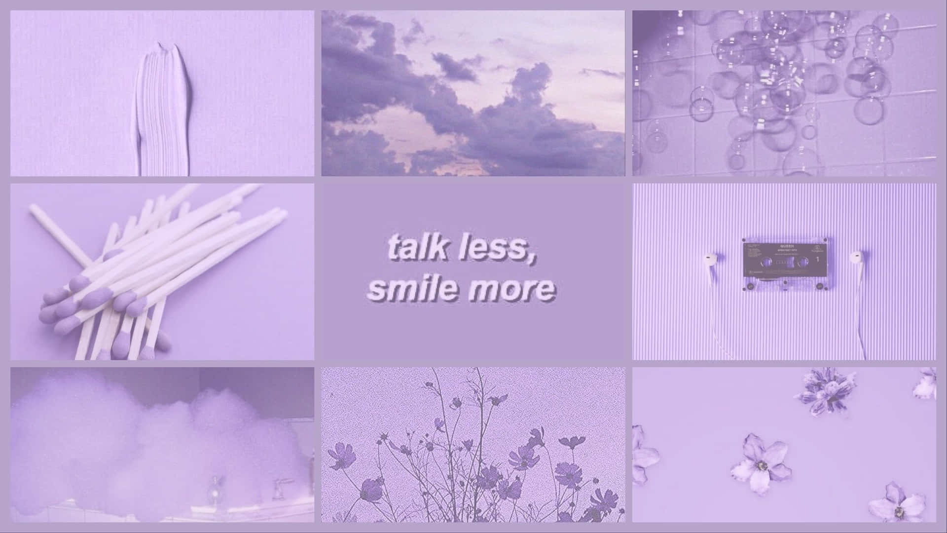 Talk less, smile more, Collage, Lila Ästhetik, Lavendel, Kassette, Full HD, PC-Hintergrundbild