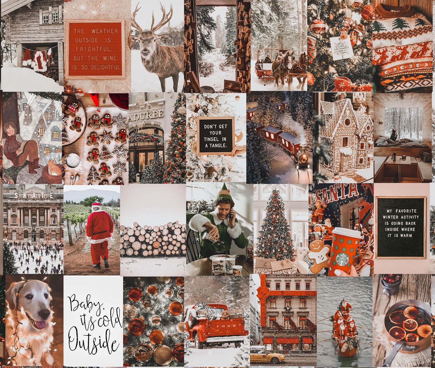 Collage, Weihnachtsmann, Rentier, Rot-Weiß, Ästhetisch, HD, Hintergrundbild für den PC
