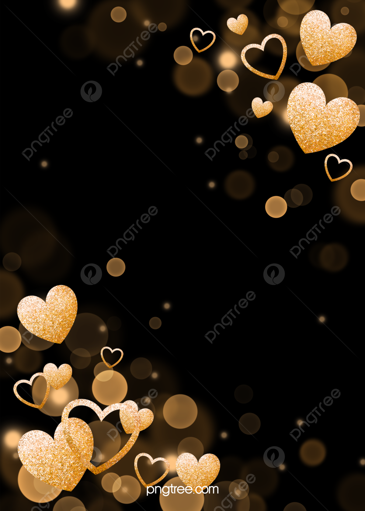 Goldene Herzen, Bokeh, Schwarzer Hintergrund, Glitzer, Full HD Wallpaper