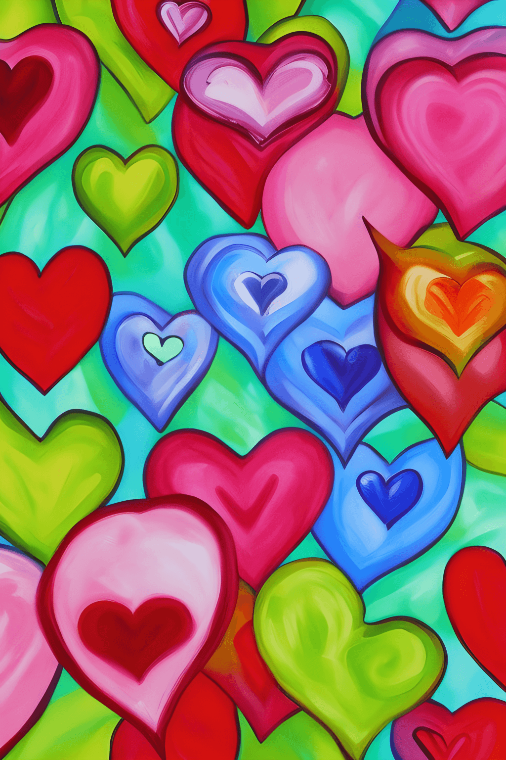 Bunte Herzen, Muster, Gemälde, Lebendige Farben, HD, Hintergrundbild fürs Handy