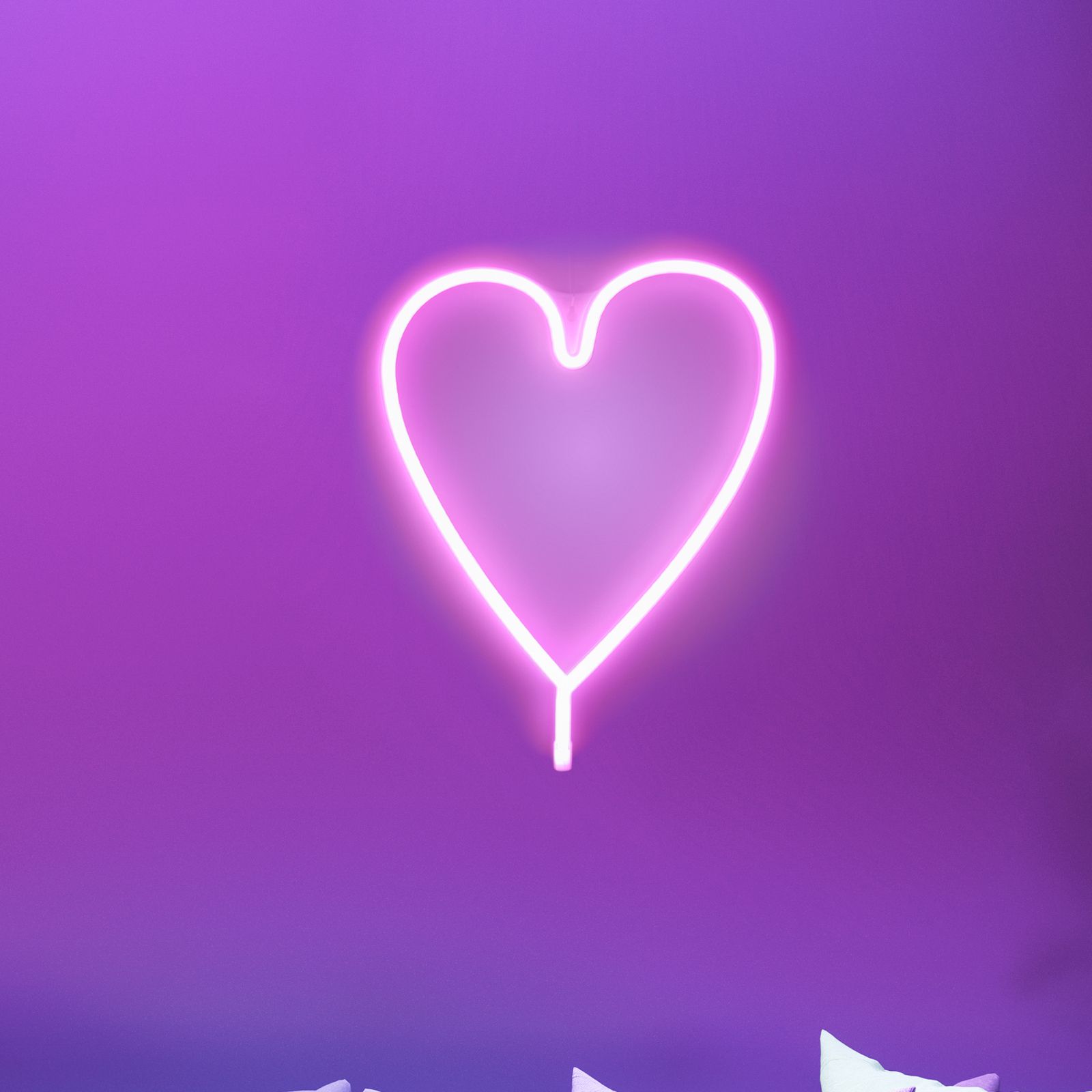 Neon-Herz, Lila Hintergrund, Leuchtreklame, Rosa, HD Wallpaper
