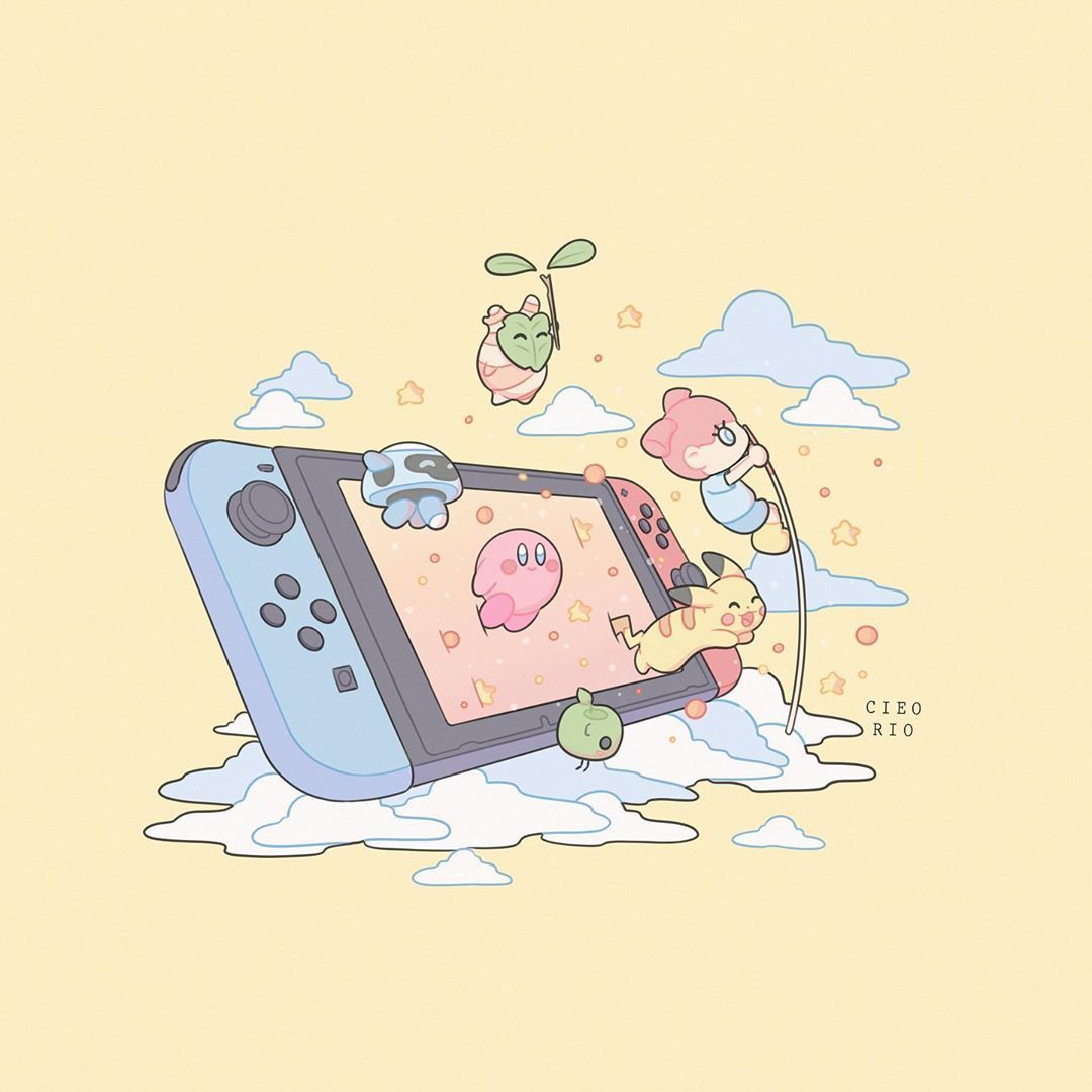 Nintendo Switch, Kirby, Illustration, Gelb, Pastell, Hintergrundbild für iPad und Tablet