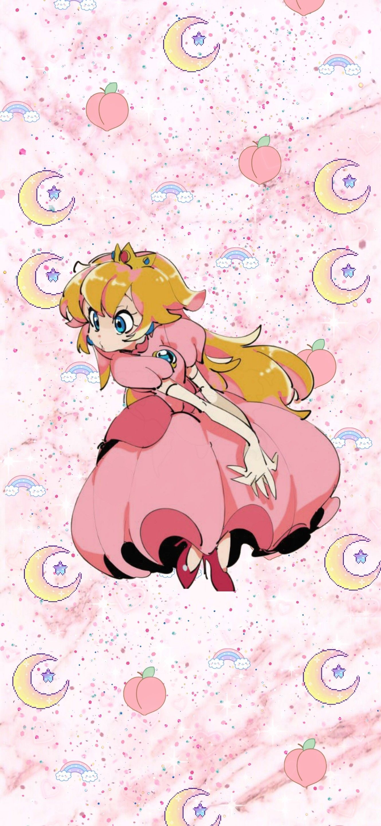 Prinzessin Peach, Super Mario, Pixel Art, Rosa, Full HD, Handy-Hintergrund im Hochformat