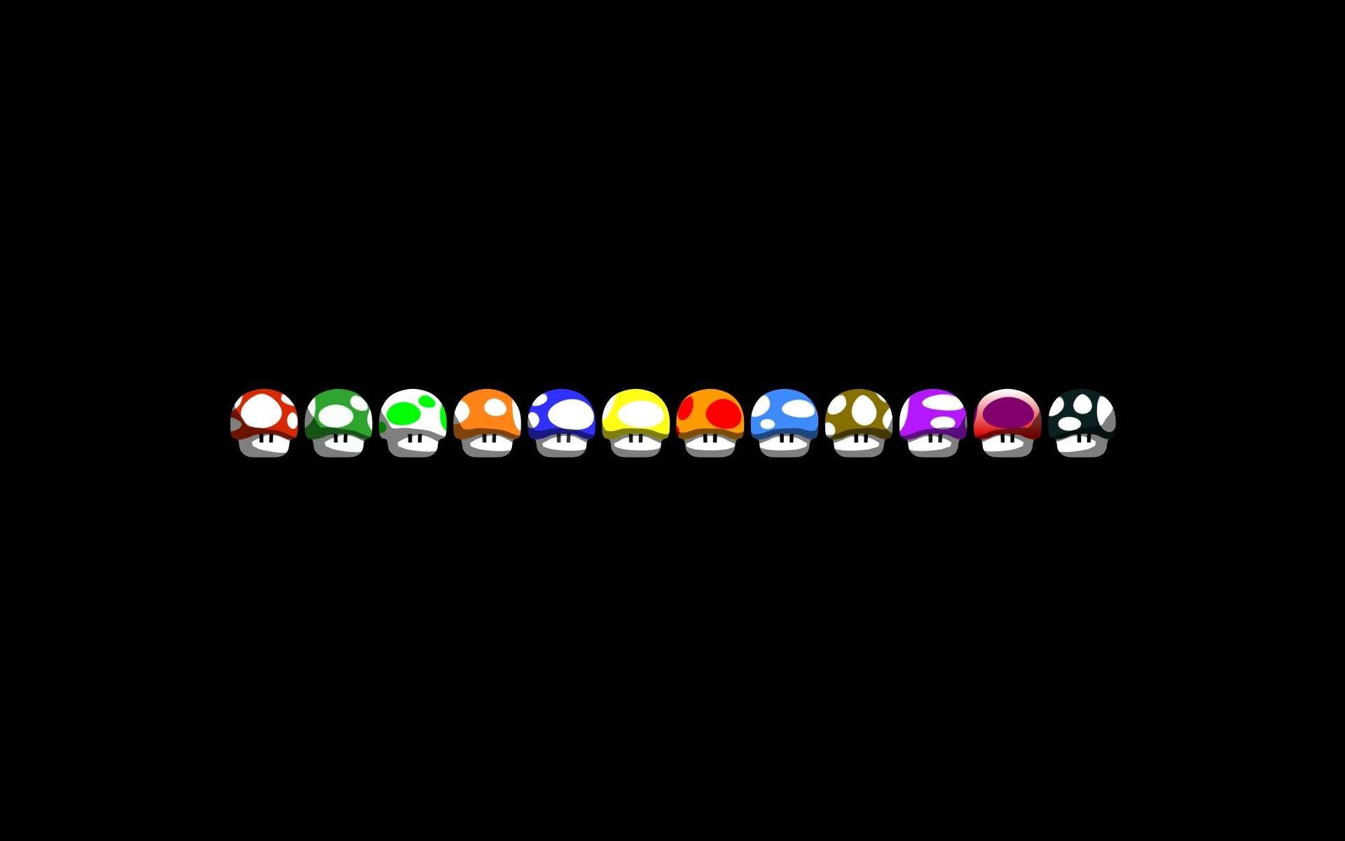 Super Mario, Pilze, Pixel Art, Schwarzer Hintergrund, Full HD Wallpaper