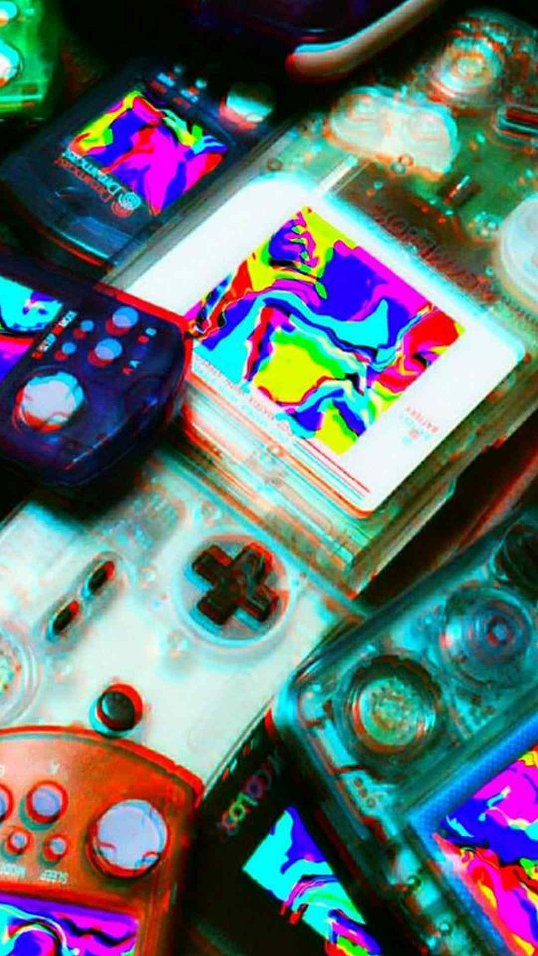 Spielkonsolen, Glitch, Bunt, Retro, Full HD, Hintergrundbild fürs Handy
