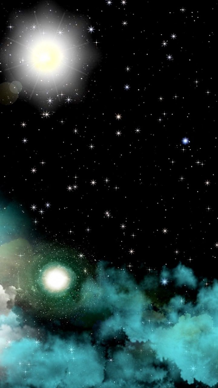 Heller Stern, Sternenhimmel, Türkiser Nebel, Weltall, Dunkel, HD, iPhone-Hintergrundbild