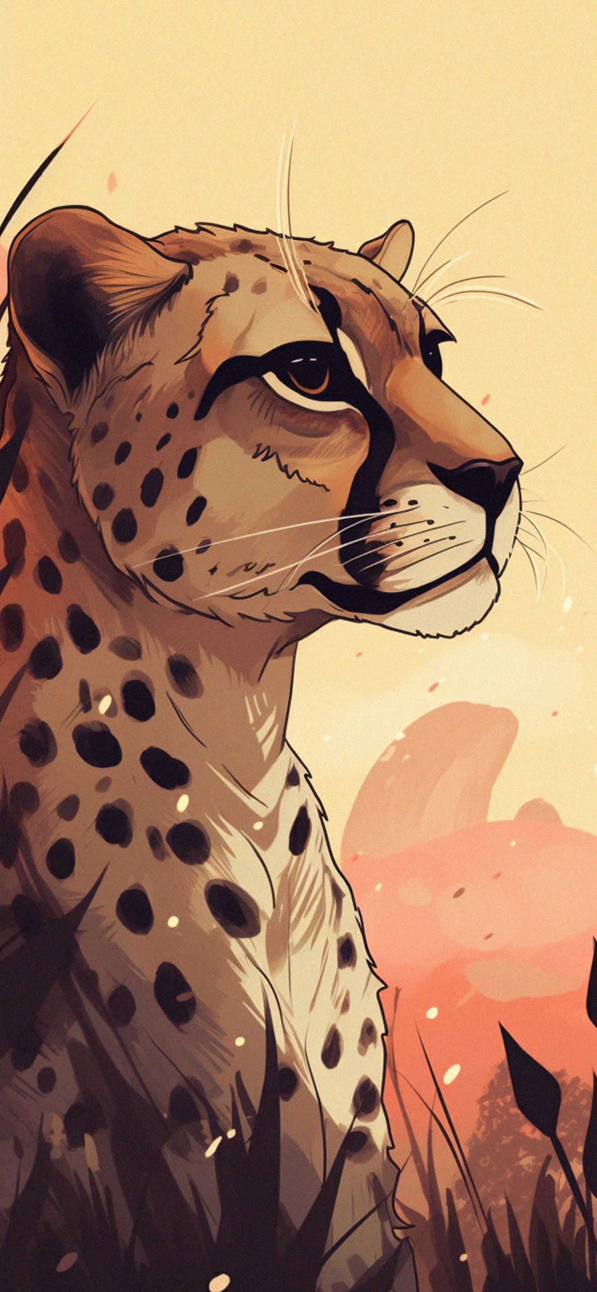 Gepard, Illustration, Sonnenuntergang, Raubkatze, Profil, Full HD, iPhone-Hintergrundbild