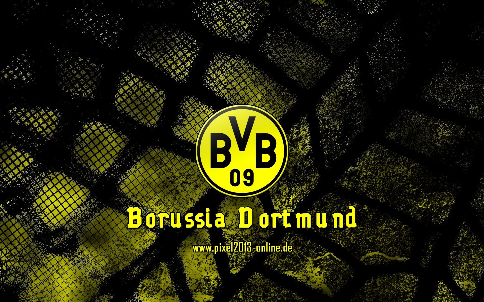 BVB-Logo, Borussia Dortmund, Schriftzug, Netzmuster, Schwarz-Gelb, Full HD, Breitbild-Hintergrundbild