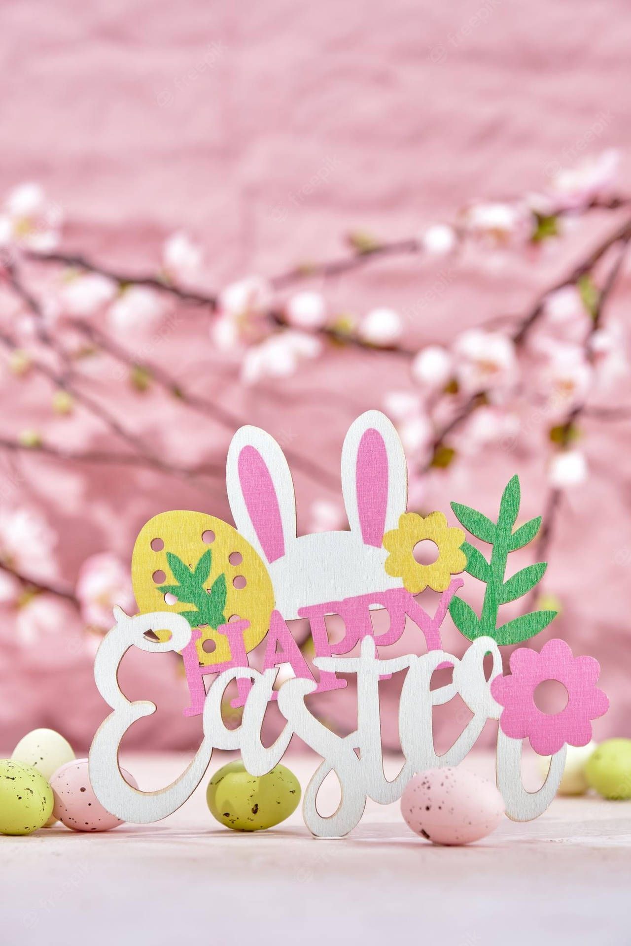 Easter, Schriftzug, Kirschblüten, Rosa, Dekoration, Full HD, Sperrbildschirm fürs iPhone