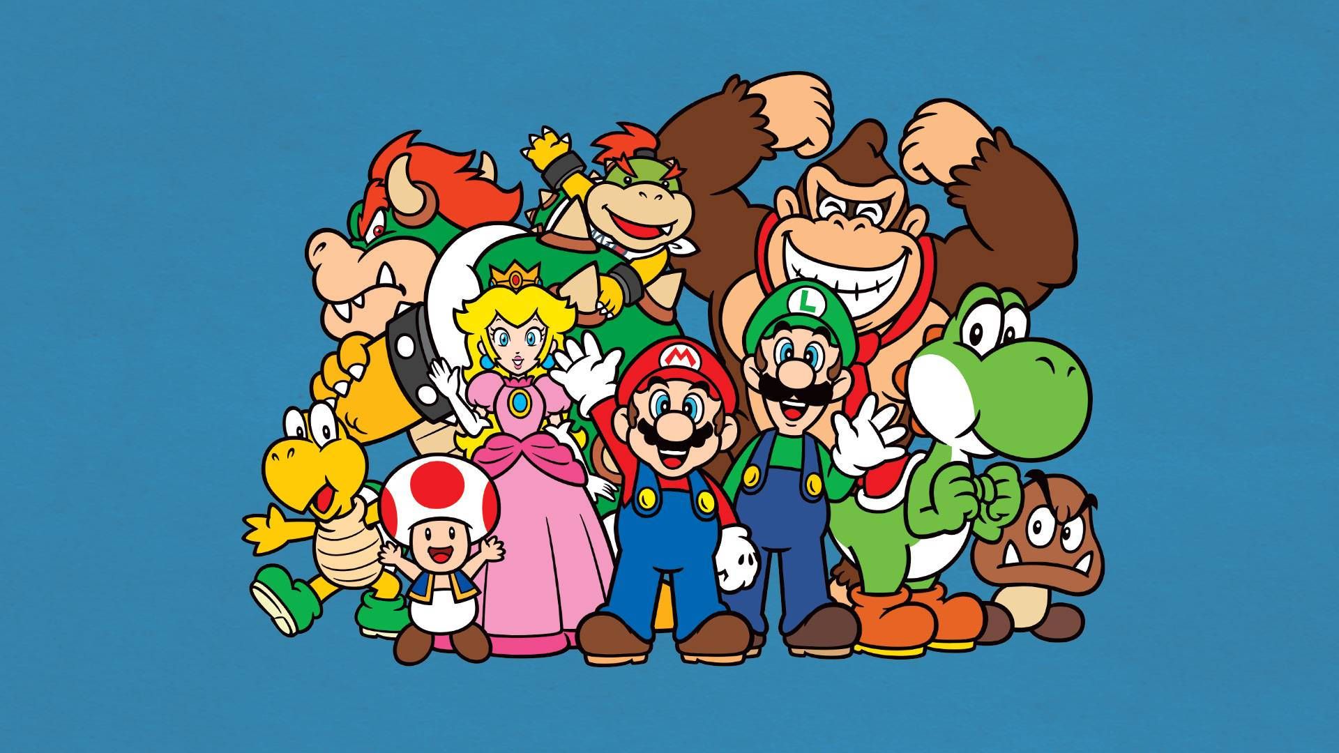 Mario, Luigi, Prinzessin Peach, Bowser, Donkey Kong, Yoshi, Toad, Full HD, Desktop-Hintergrund