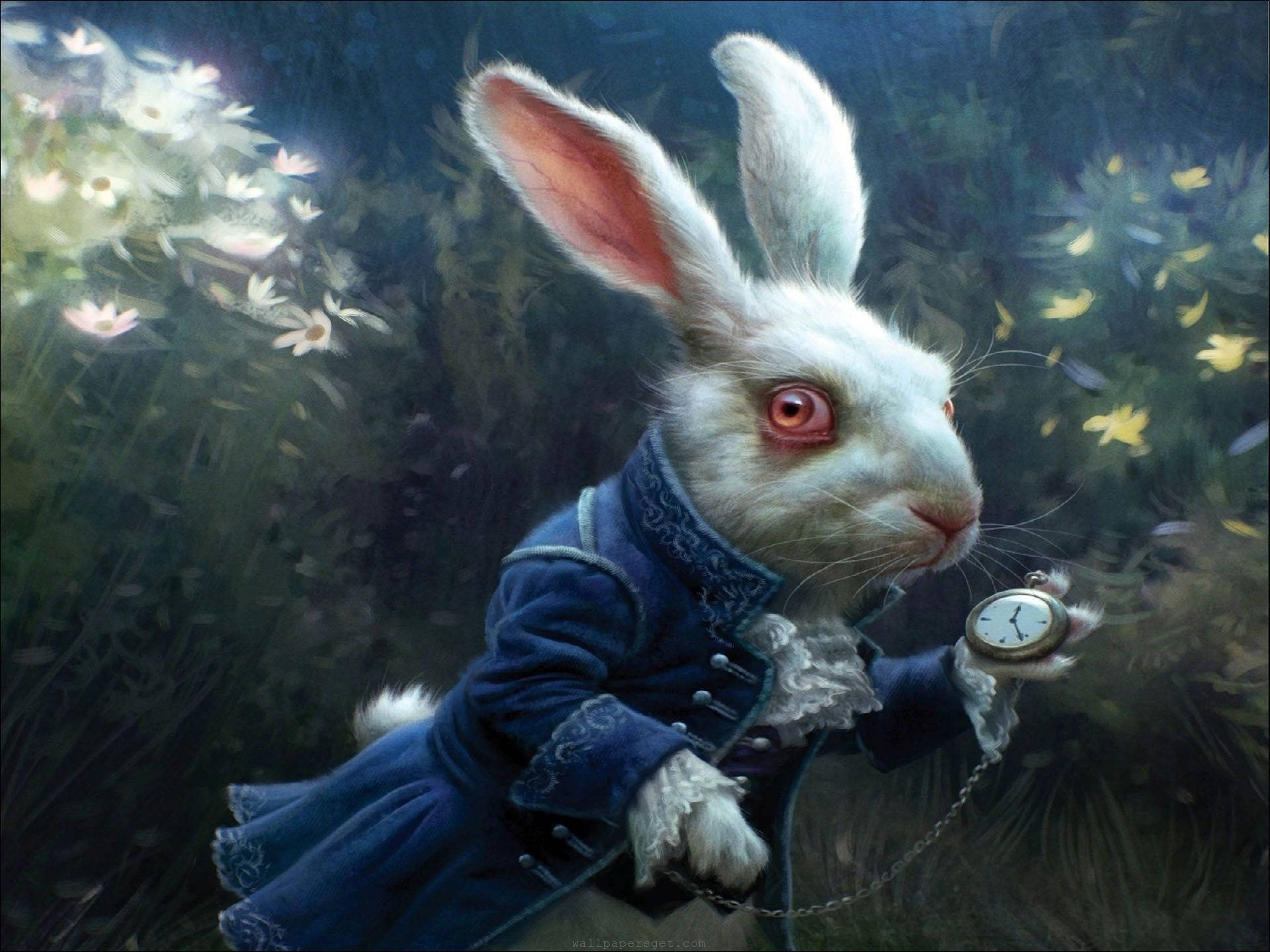 Weißes Kaninchen, Alice im Wunderland, Taschenuhr, Fantasie, Gemälde, Full HD, iPad-Hintergrundbild
