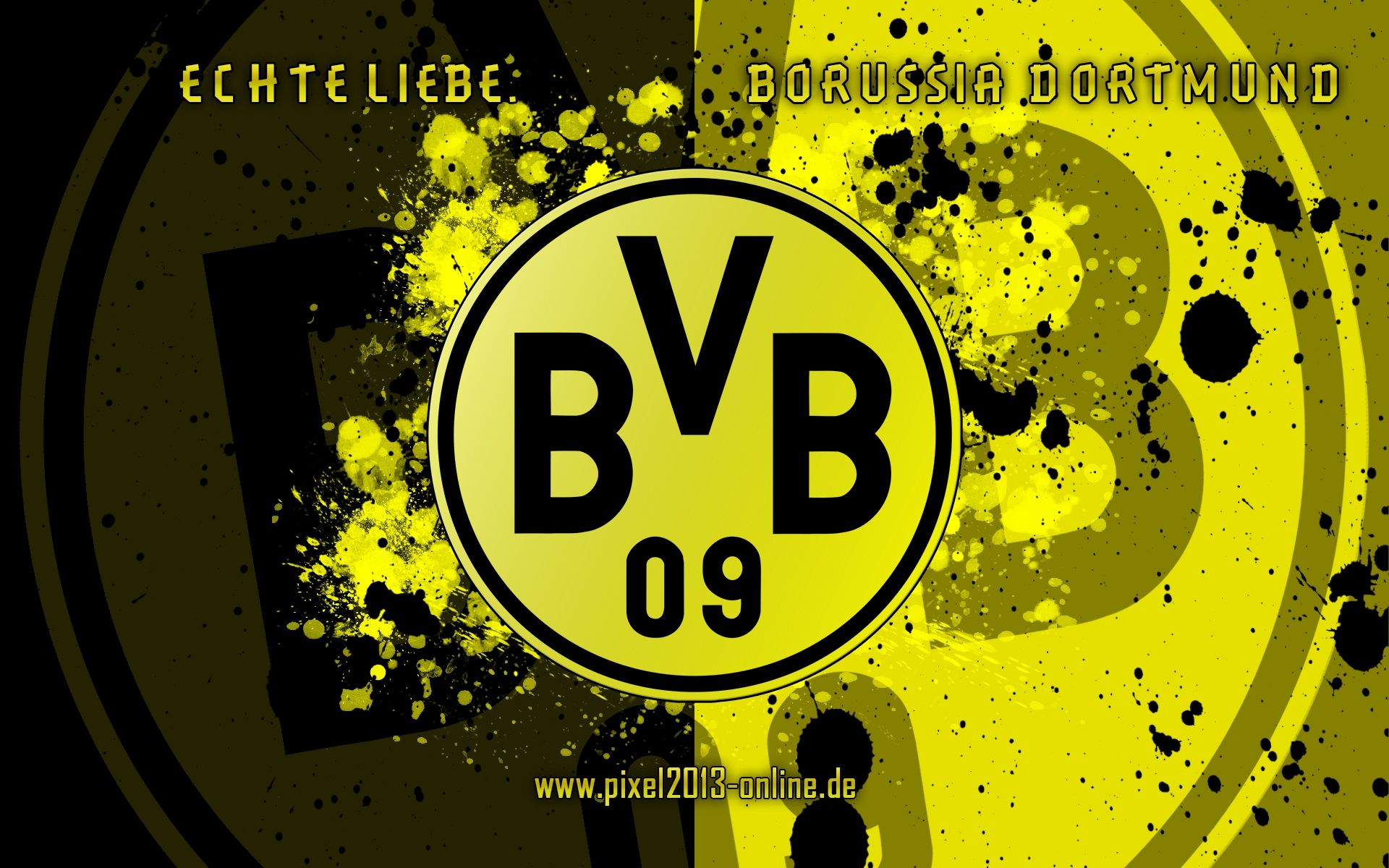 BVB-Logo, Borussia Dortmund, Echte Liebe, Farbspritzer, Grafikdesign, Full HD, PC-Hintergrundbild