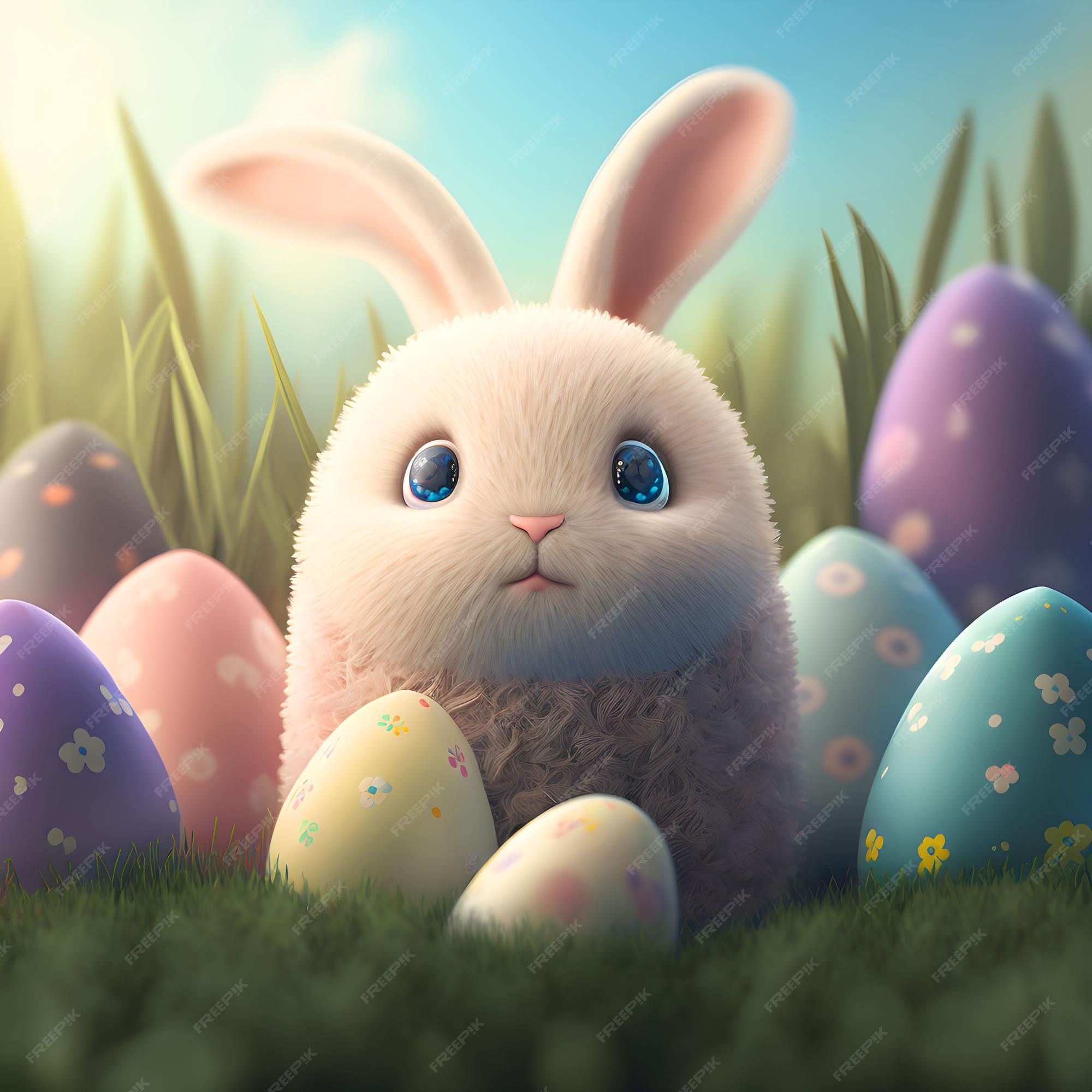 Osterhase, Ostereier, Niedlich, Wiese, 3D-Kunst, Hintergrundbild für iPad und Tablet