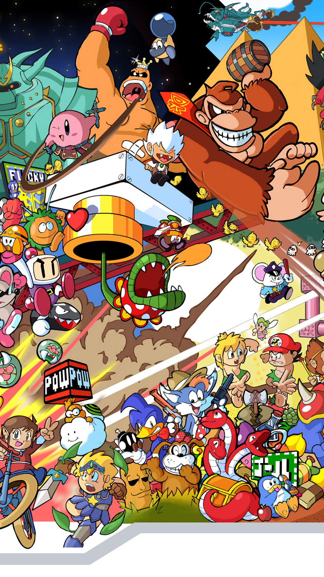 Donkey Kong, Mario, Videospielfiguren, Wimmelbild, Retro, Full HD, Handy-Hintergrundbild