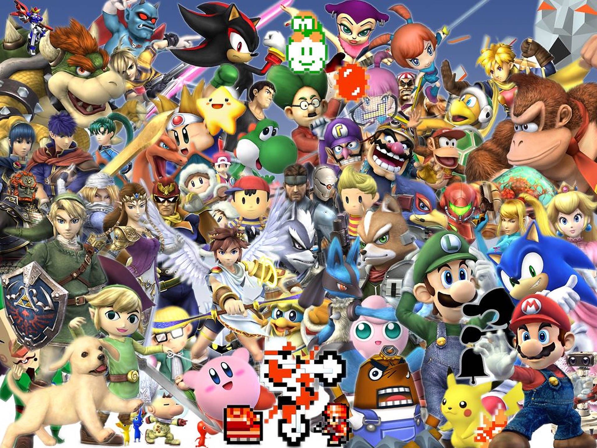 Super Smash Bros., Mario, Sonic, Link, Kirby, Pikachu, Full HD, Hintergrundbild fürs Tablet