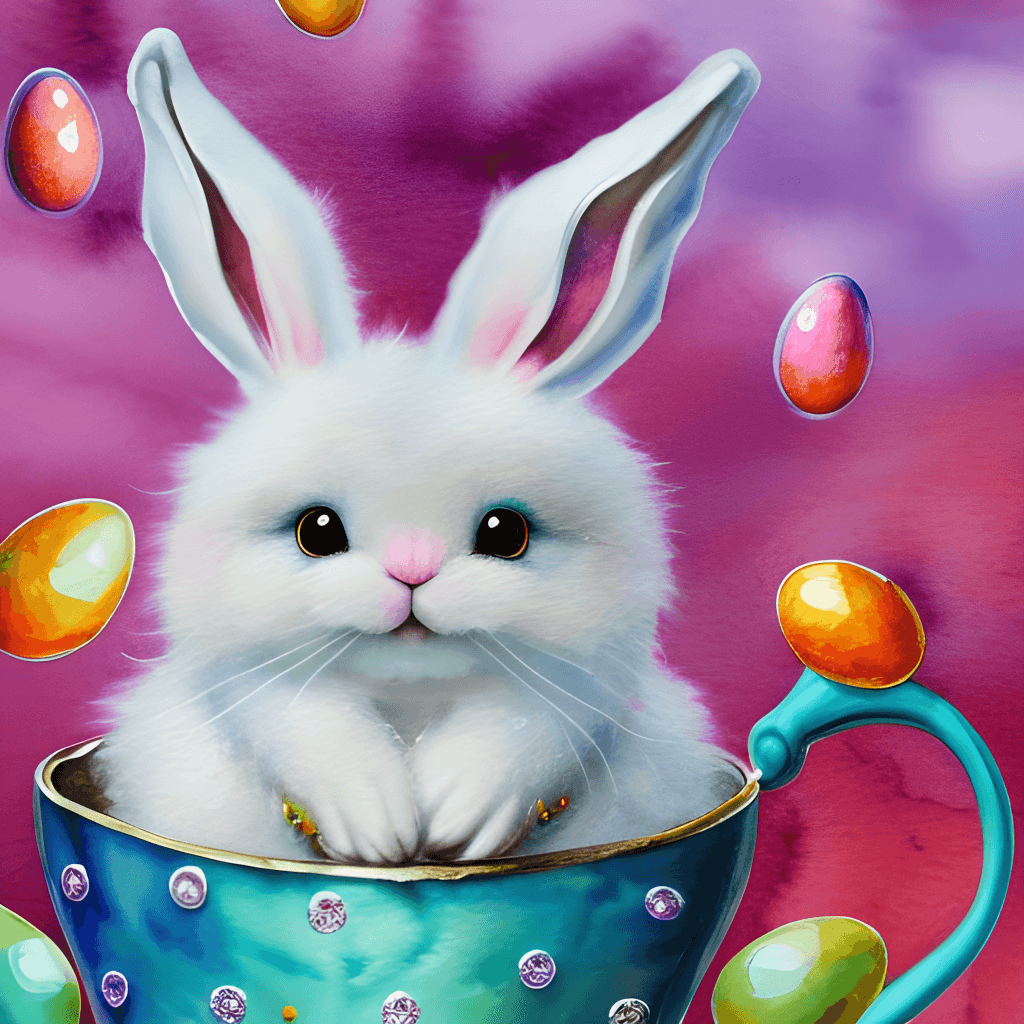 Osterhase, Teetasse, Ostereier, Flauschig, Bunt, Hintergrundbild für iPad und Tablet