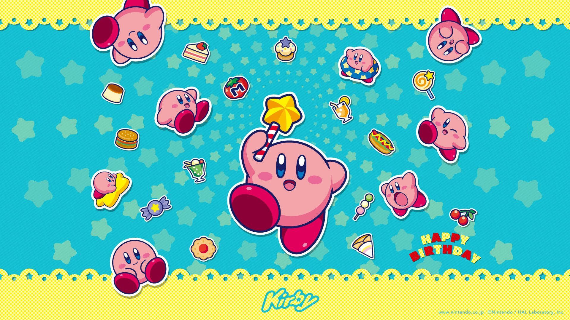 Kirby, Muster, Sterne, Türkis, Pink, 16:9, Full-HD-Hintergrundbild für den Desktop