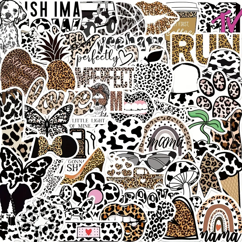 Sticker-Collage, Leoprint, Schmetterling, Schwarz-Weiß, Text, Hintergrundbild fürs iPad