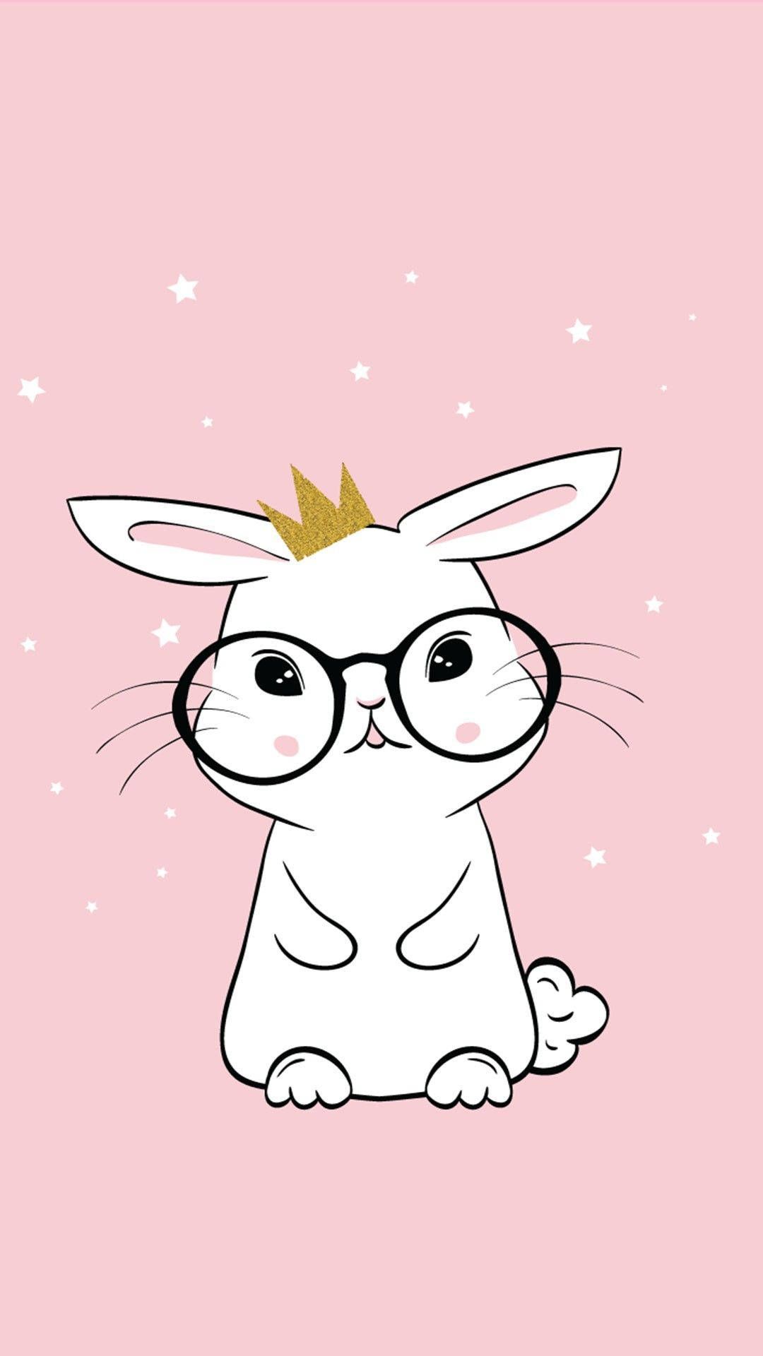 Hase, Brille, Krone, Strichzeichnung, Rosa, Full HD, Handy-Hintergrund im Hochformat