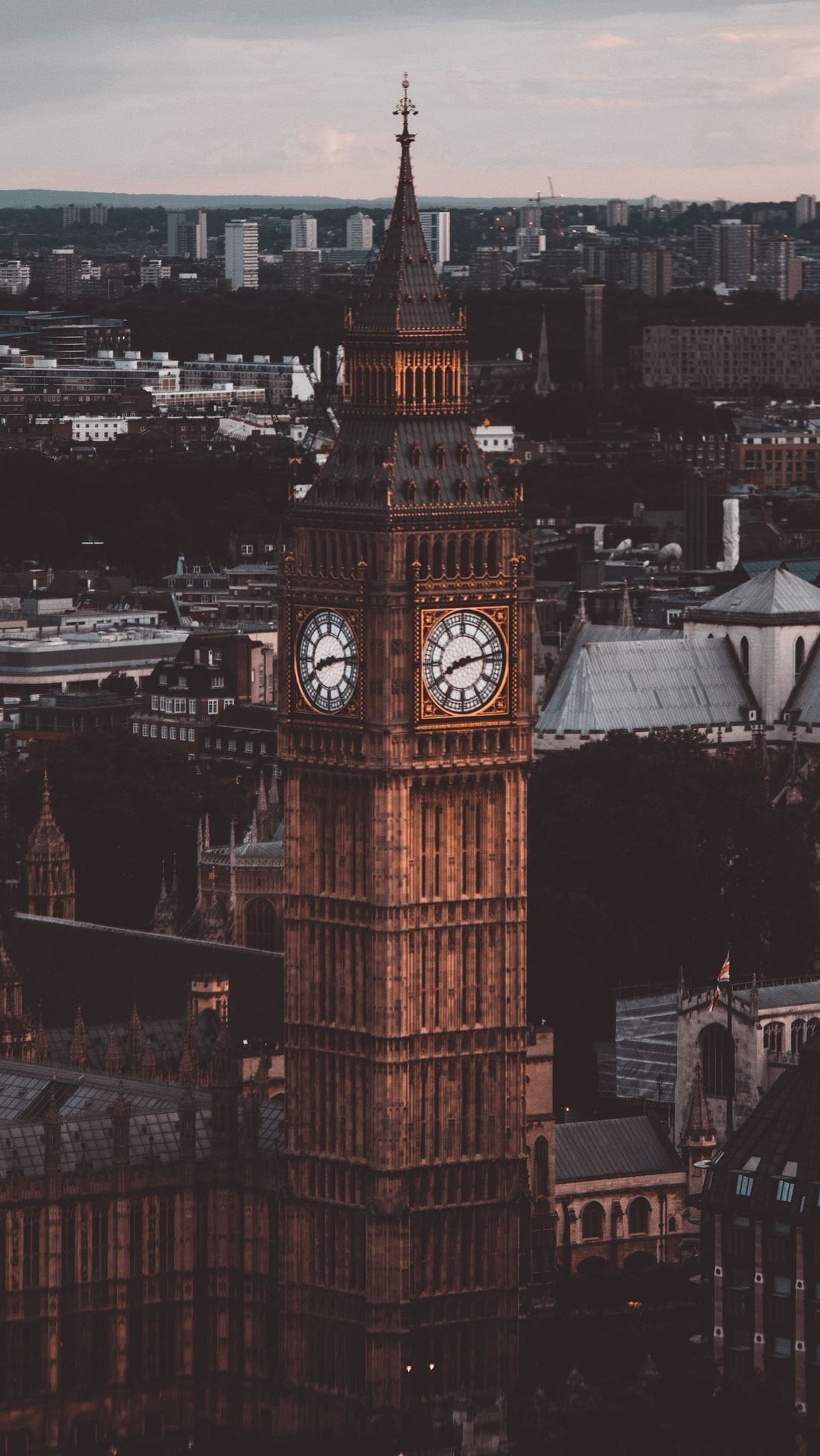Big Ben, London, Dächer, Gedeckte Töne, Full HD, Sperrbildschirm fürs iPhone