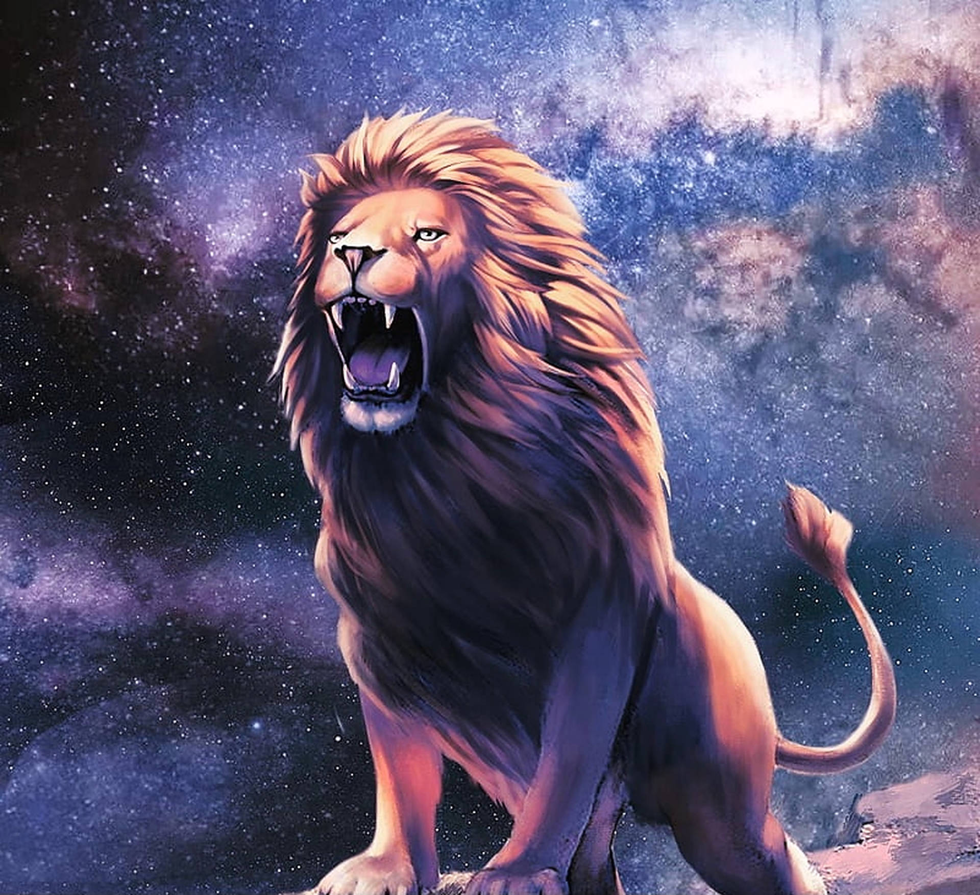 Löwe, Brüllen, Milchstraße, Sternenhimmel, Fantasy, Full HD, Hintergrundbild fürs Tablet