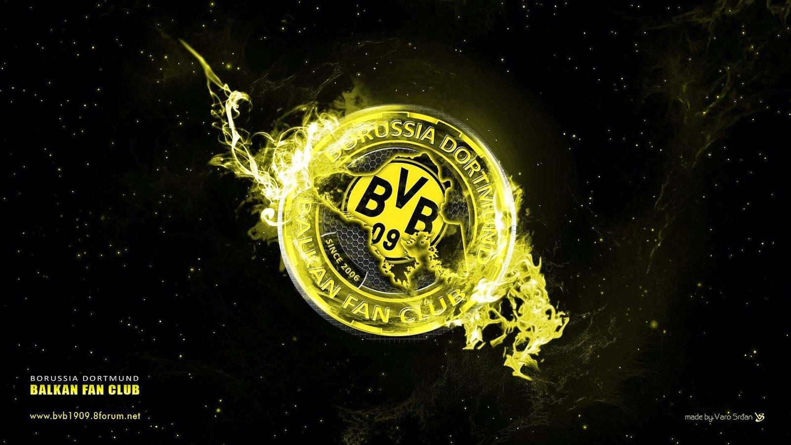 BVB-Logo, Borussia Dortmund, Fanclub, Goldene Flammen, Schwarzer Hintergrund, HD Wallpaper