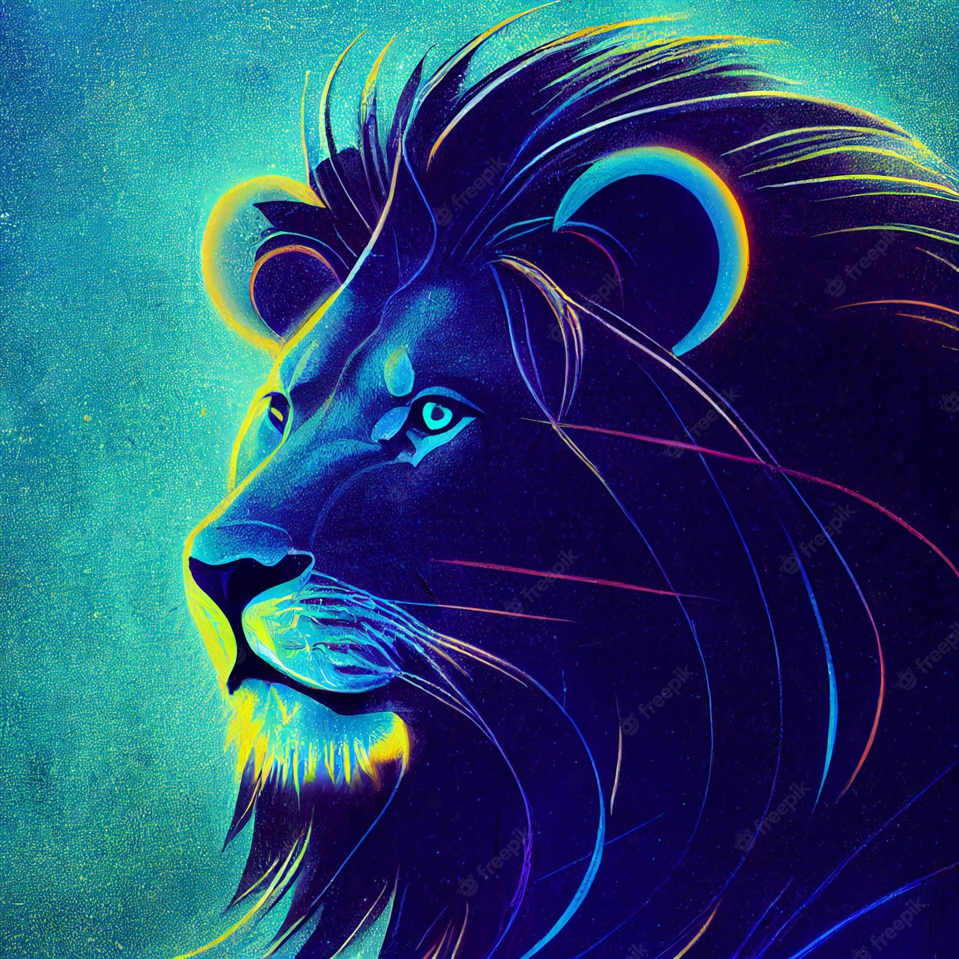Löwe, Profil, Neonlinien, Türkis, Blau, Pop-Art, Full HD, iPad-Hintergrundbild