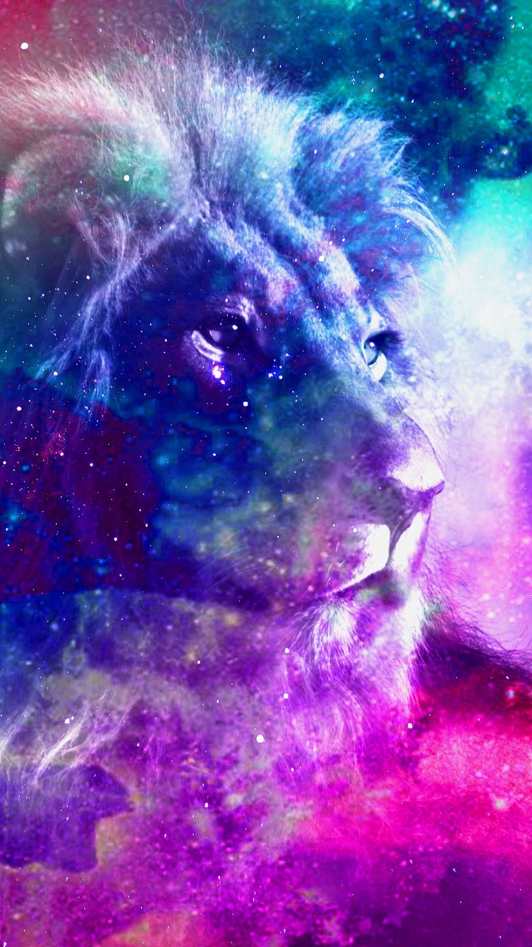Löwe, Galaxie, Nebel, Lila, Pink, Fantasy, HD, Handy-Hintergrund im Hochformat