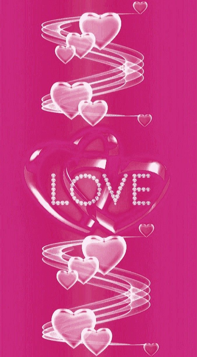 Love, Kristallherzen, Pink, Glitzer, Hochformat, Hintergrundbild fürs Smartphone
