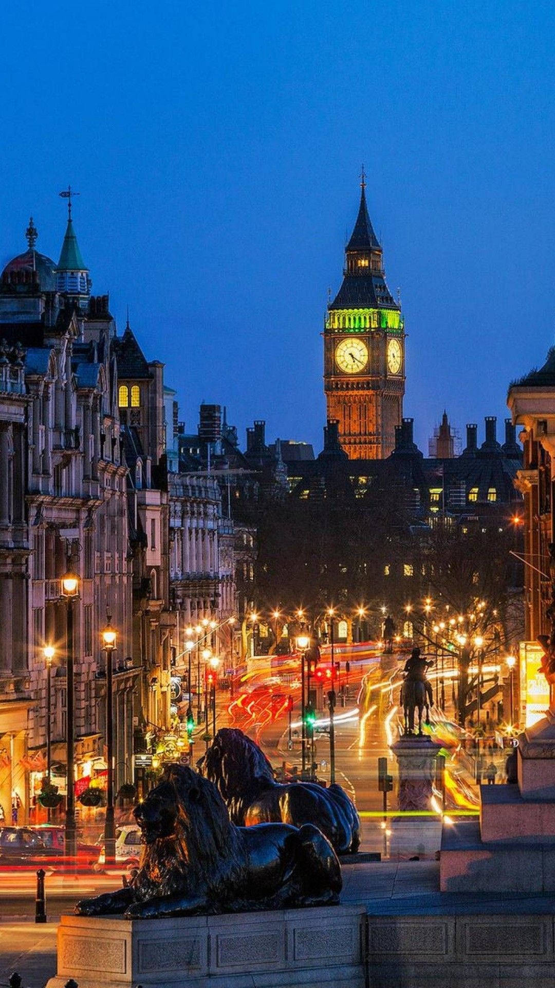 Big Ben, London, Nacht, Lichter, Blaue Stunde, Full HD, Handy-Hintergrund im Hochformat