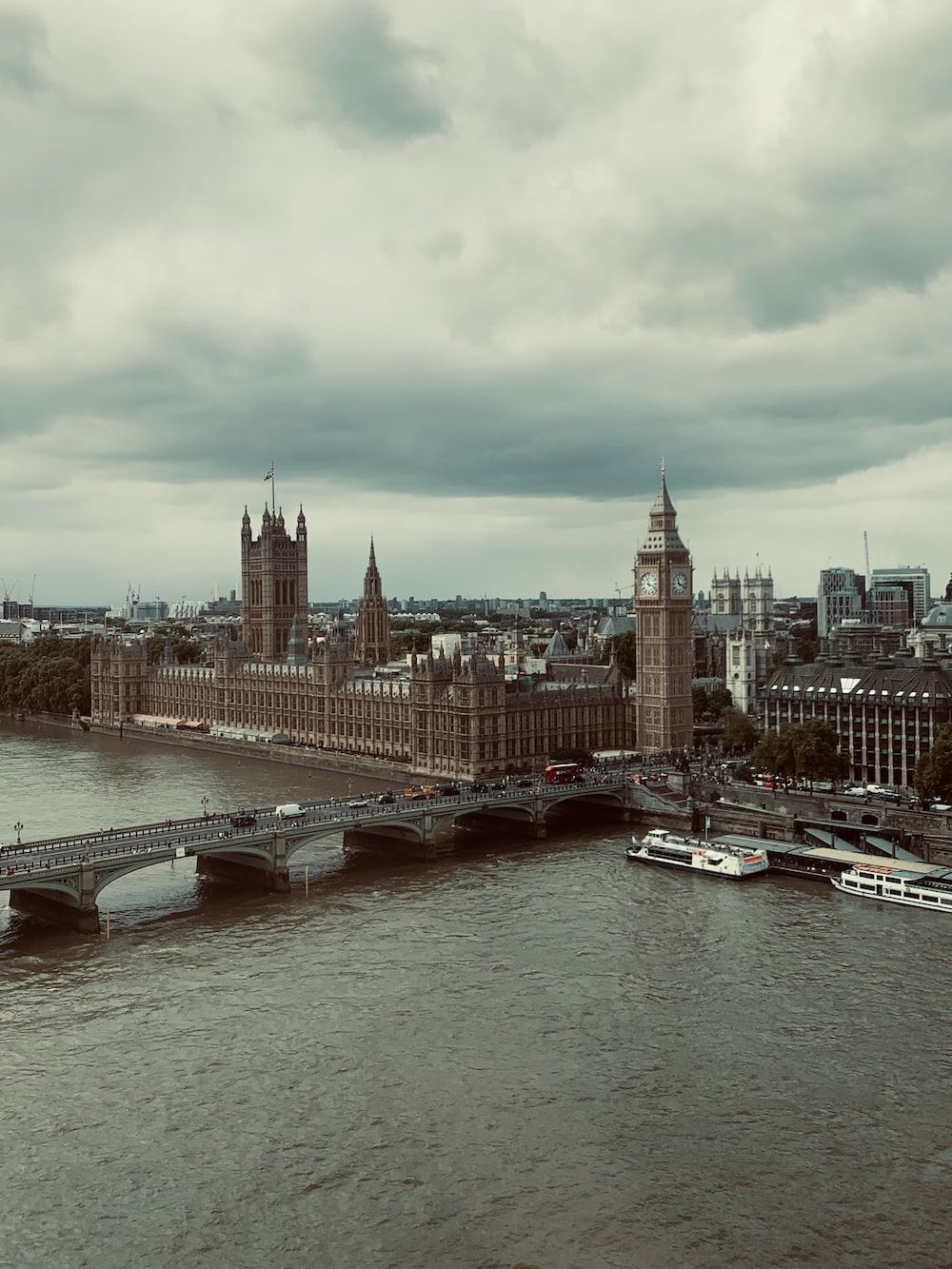 Palace of Westminster, Big Ben, Themse, Bewölkt, Luftaufnahme, HD, Tablet-Hintergrund