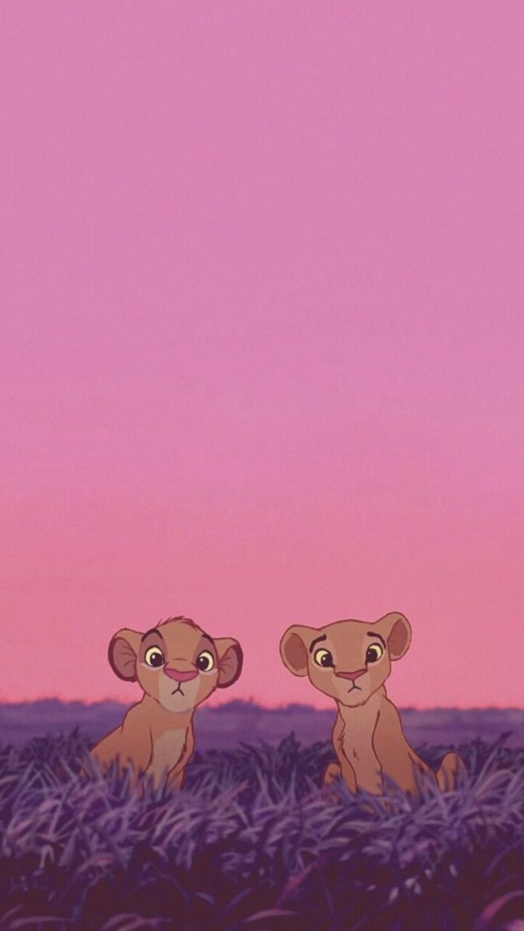 Simba, Nala, Der König der Löwen, Löwenjunge, Rosa Himmel, Disney, HD, Handy-Hintergrund