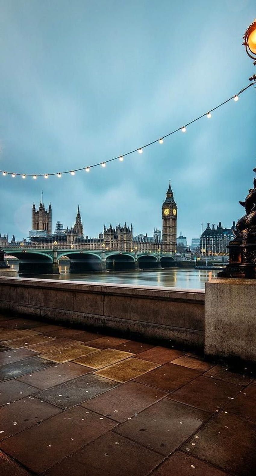 London, Themse, Uferpromenade, Lichterkette, Big Ben, HD, Sperrbildschirm fürs iPhone