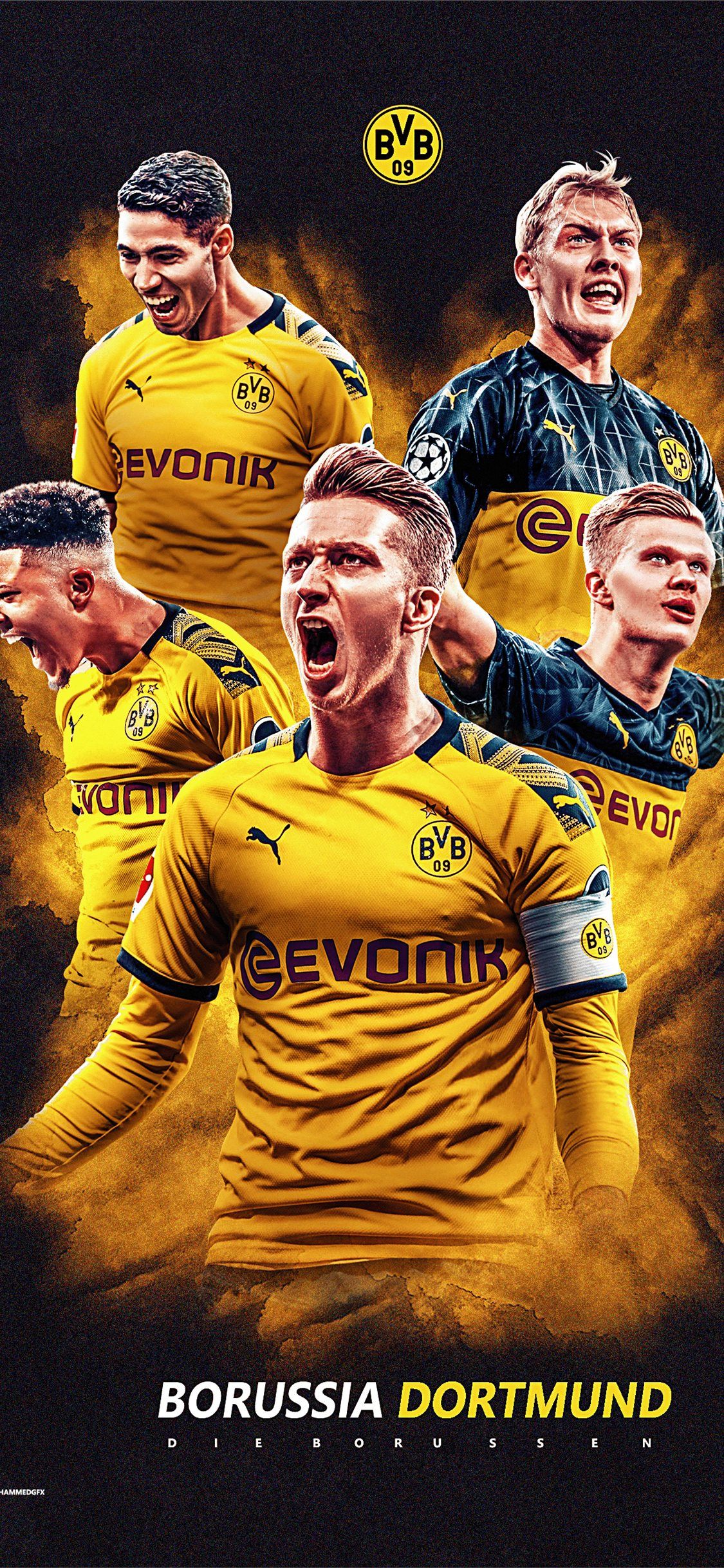 Borussia Dortmund, Mannschaft, Spieler, Collage, Grafikdesign, Full HD, iPhone-Hintergrundbild
