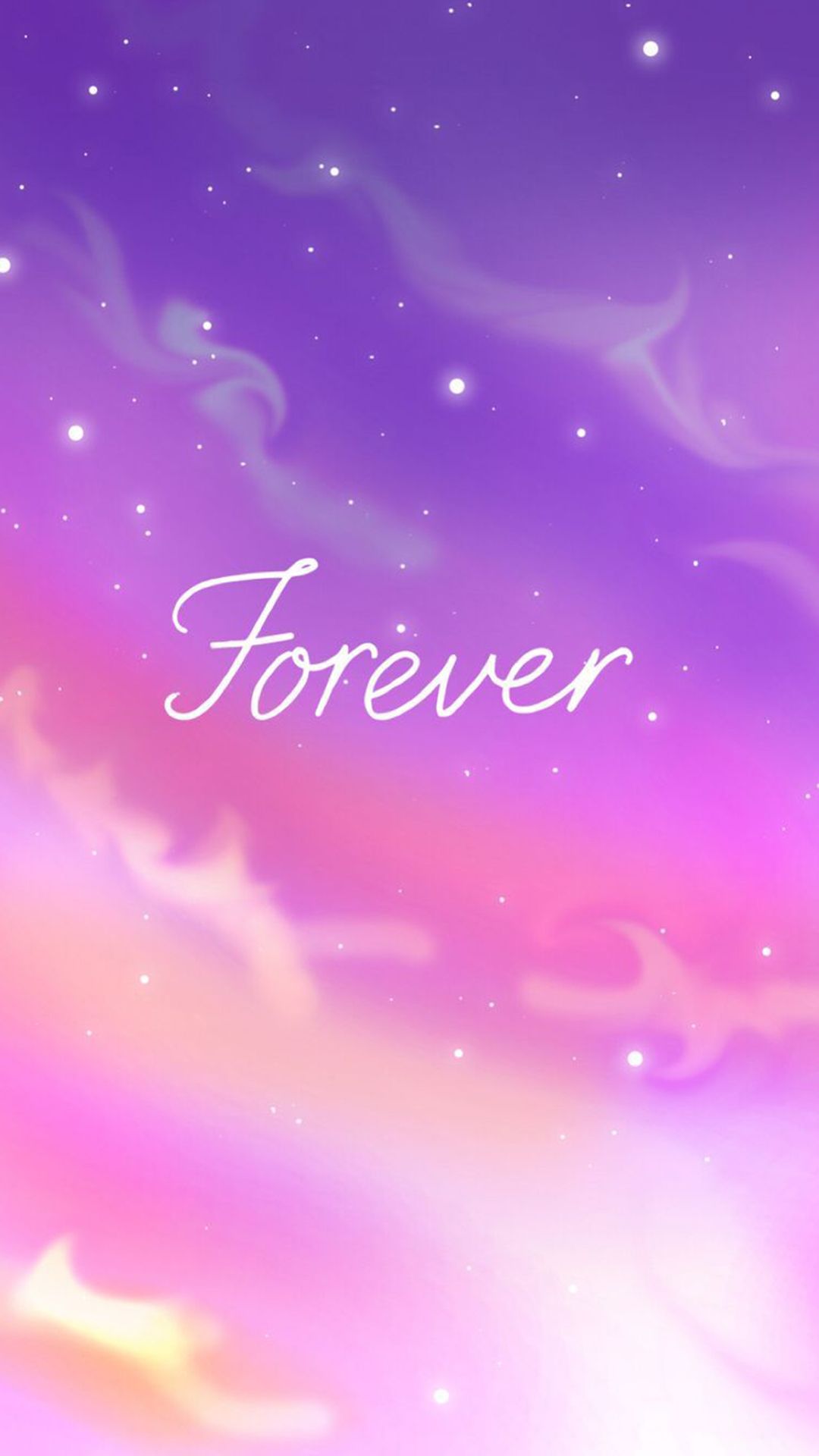 Schriftzug, Forever, Lila Himmel, Wolken, Pastell, Sterne, Full HD, iPhone-Hintergrundbild