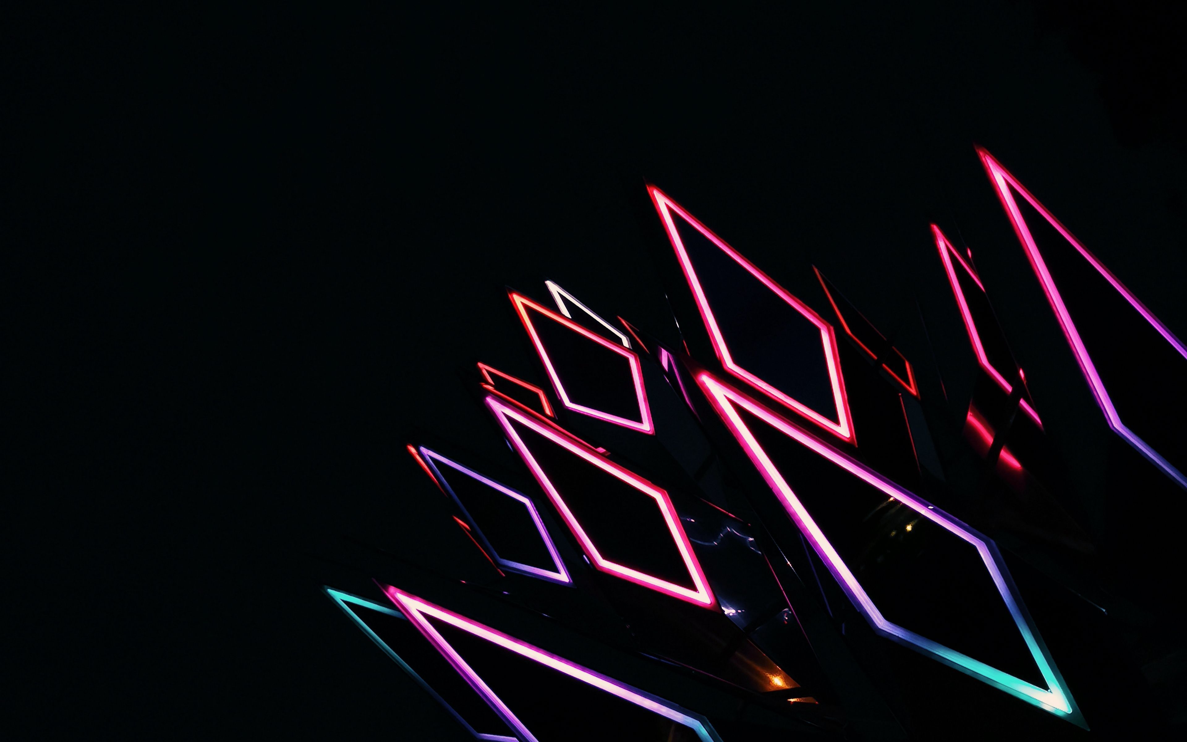 Neonlinien, Zickzack, Rot, Türkis, Schwarzer Hintergrund, 4K Wallpaper