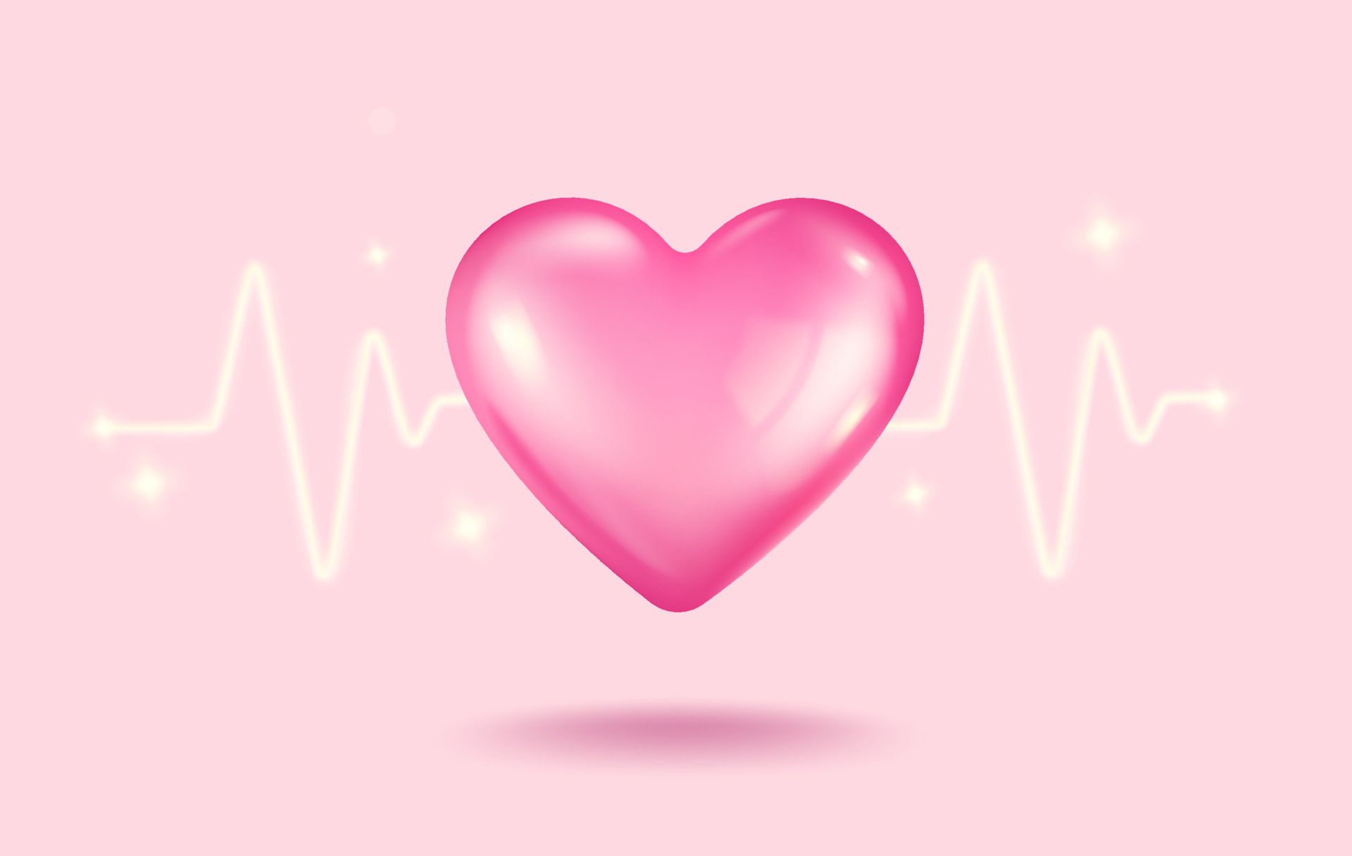 Pinkes Herz, Herzschlag, EKG-Linie, Rosa Hintergrund, Full HD Wallpaper