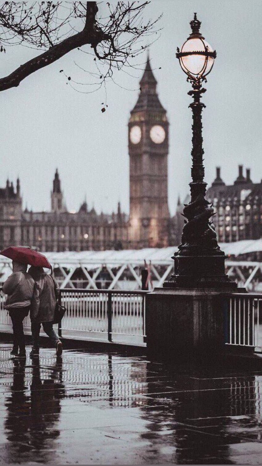Big Ben, London, Straßenlaterne, Regen, Regenschirm, HD, Handy-Hintergrund im Hochformat
