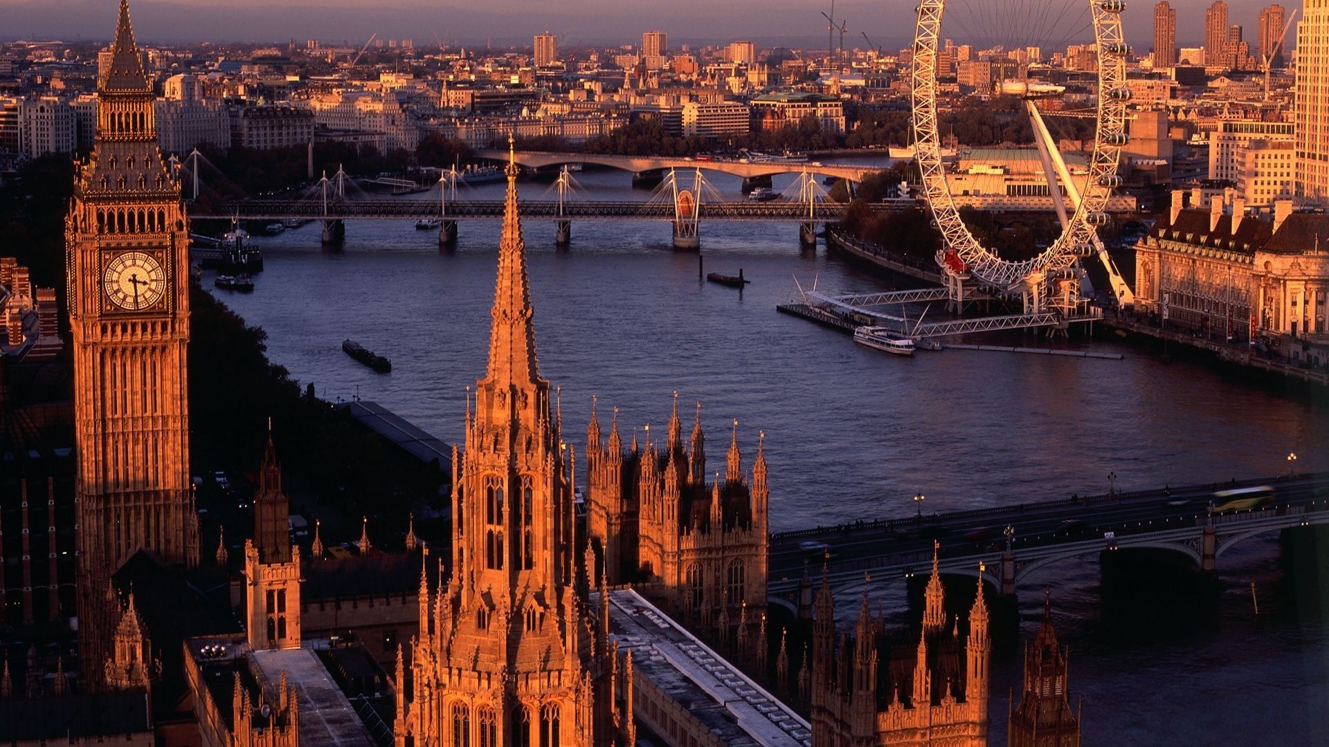 London, Big Ben, London Eye, Themse, Luftaufnahme, Full HD 1080p, Desktop-Hintergrundbild