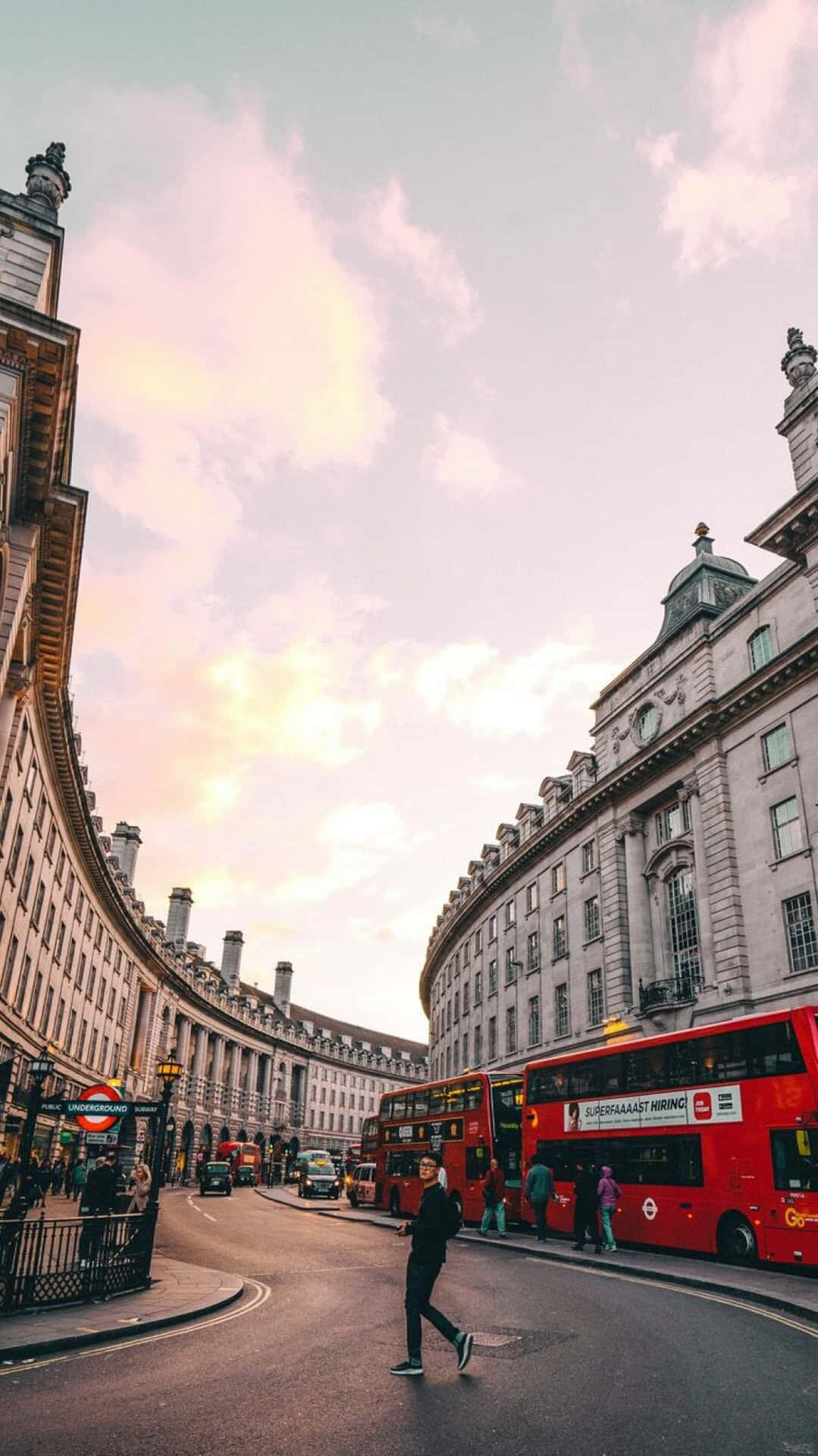 Regent Street, London, Doppeldeckerbus, Klassizismus, Rosa Himmel, Android-Hintergrundbild