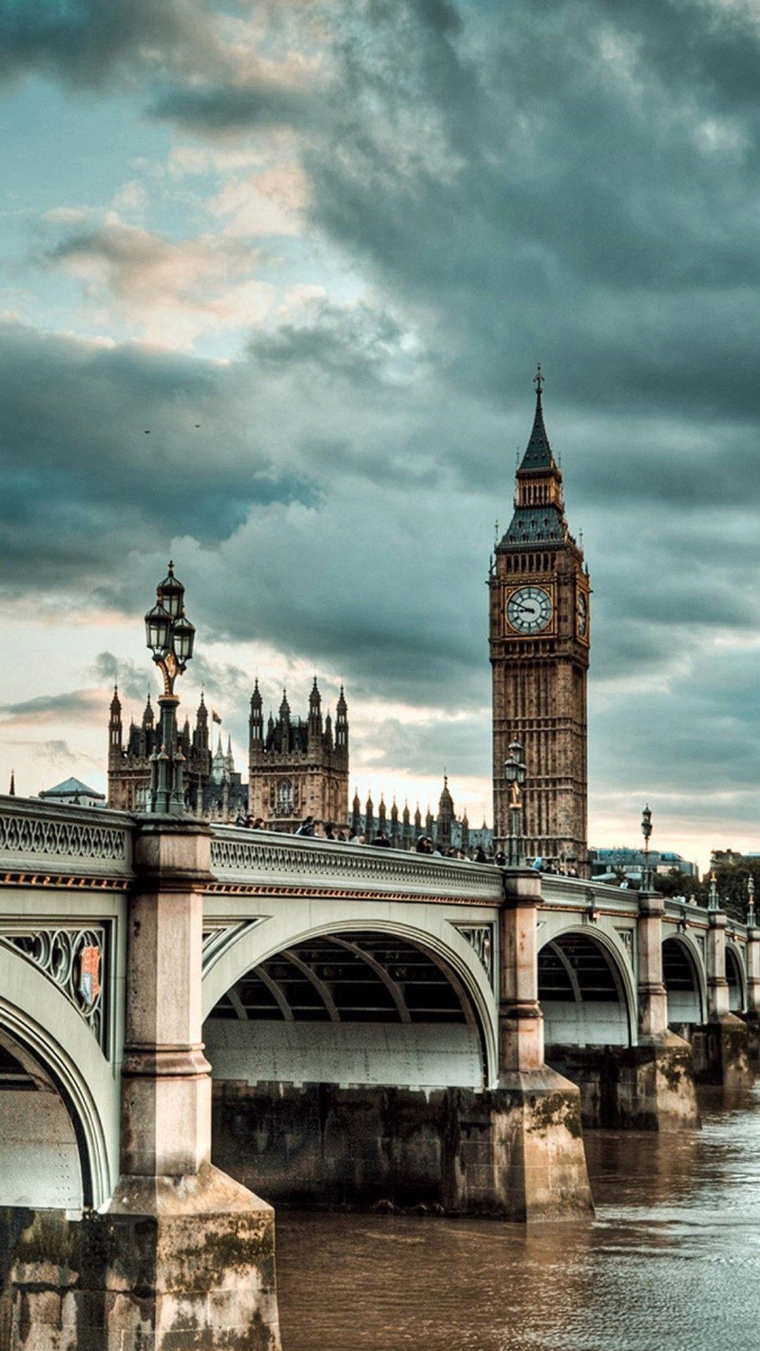 Big Ben, Westminster Bridge, London, Bewölkt, Full HD, Hintergrundbild fürs Handy